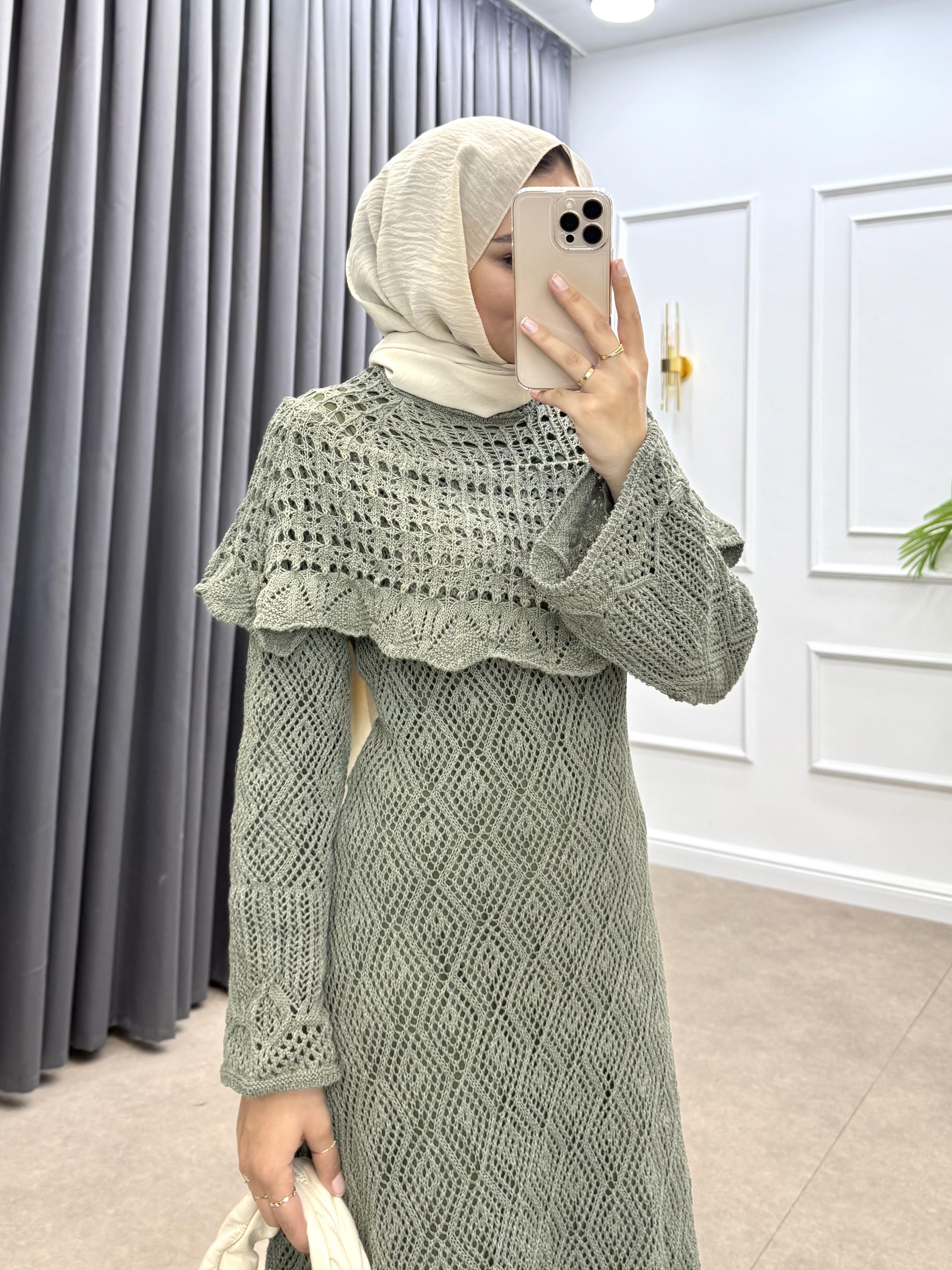 OMUZ DETAYLI FİLELİ ELBİSE HAKİ