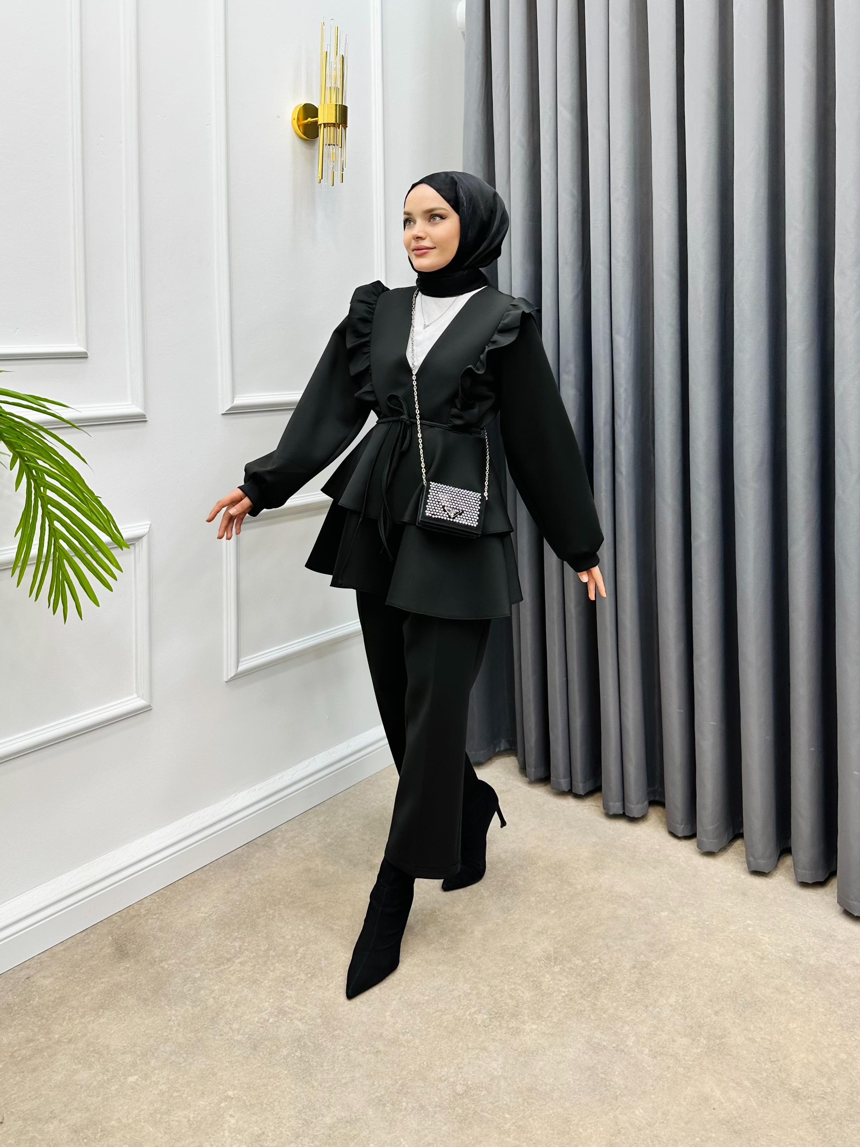 OMUZLARI FIRFIRLI SCUBA İKİLİ TAKIM SİYAH