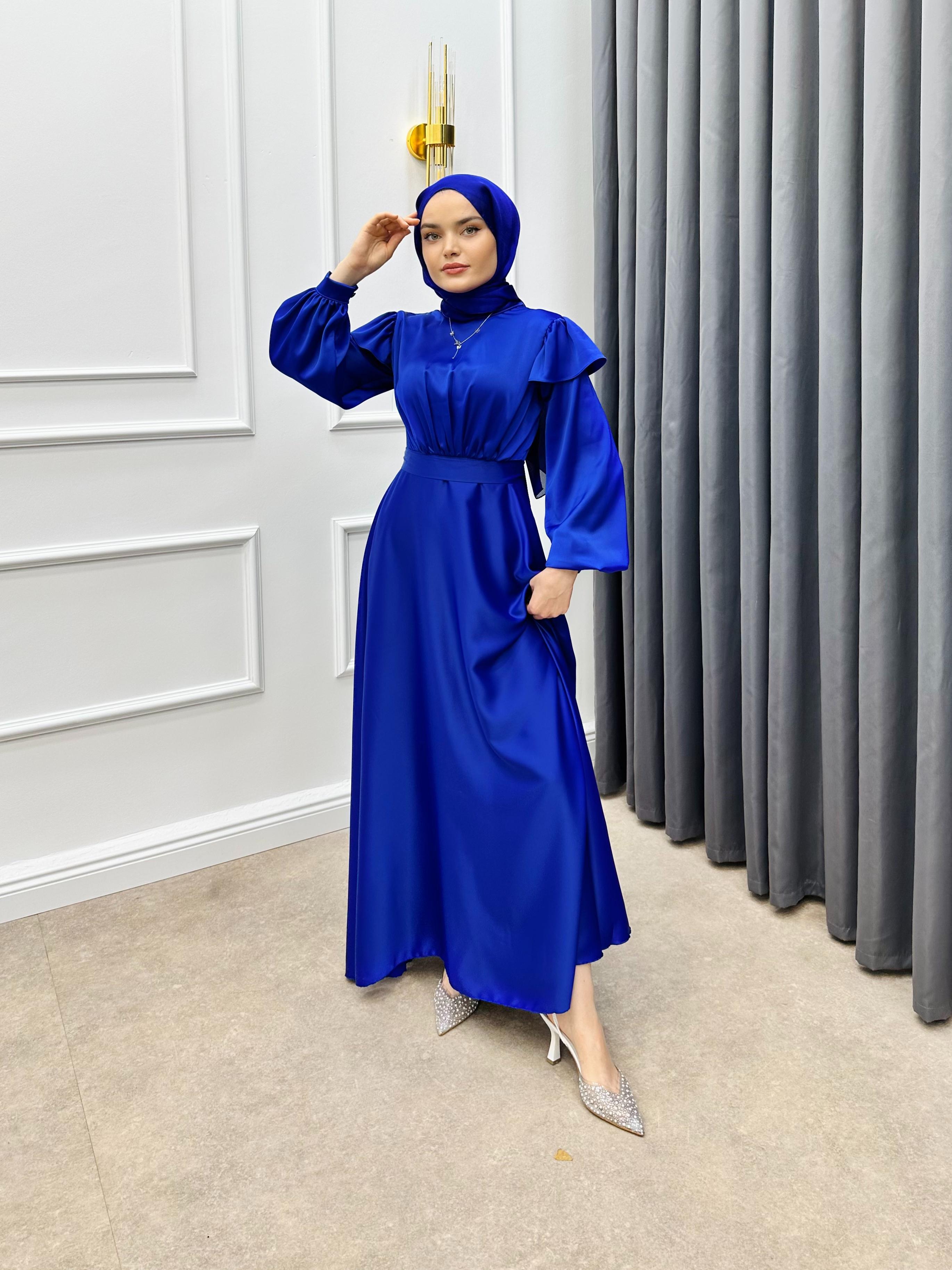 OMZU FIRFIRLI SATEN ELBİSE SAKS