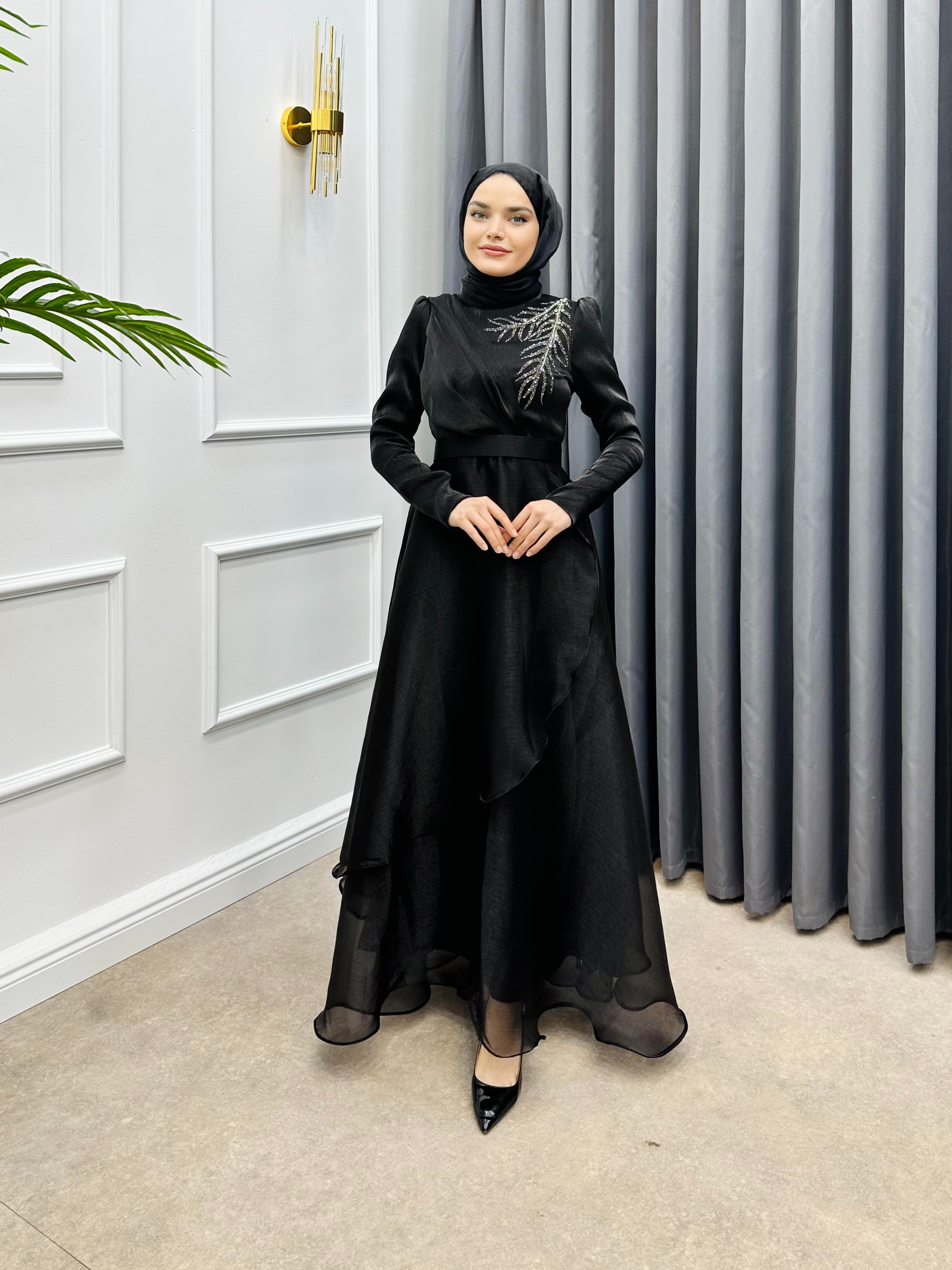 OMZU TAŞLI JANJAN ABİYE SİYAH