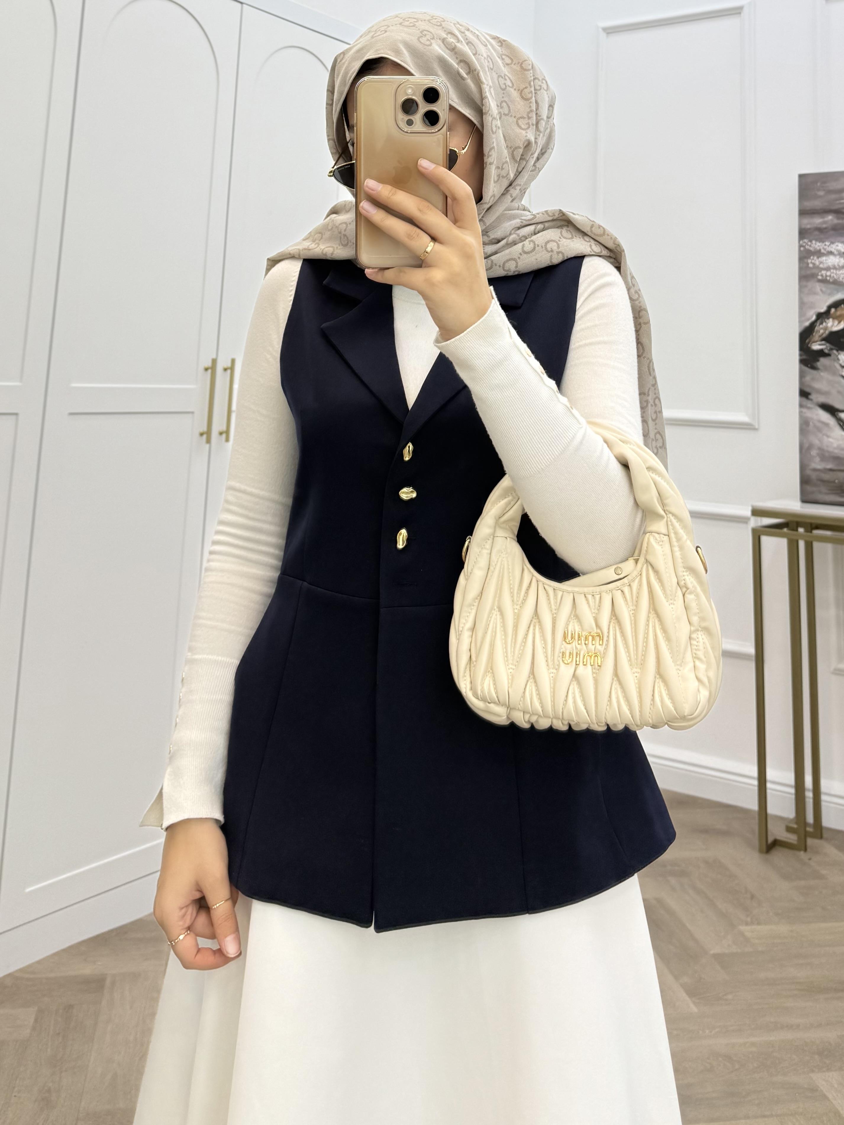 ÖN DÜĞMELİ KEMERLİ YELEK LACİVERT