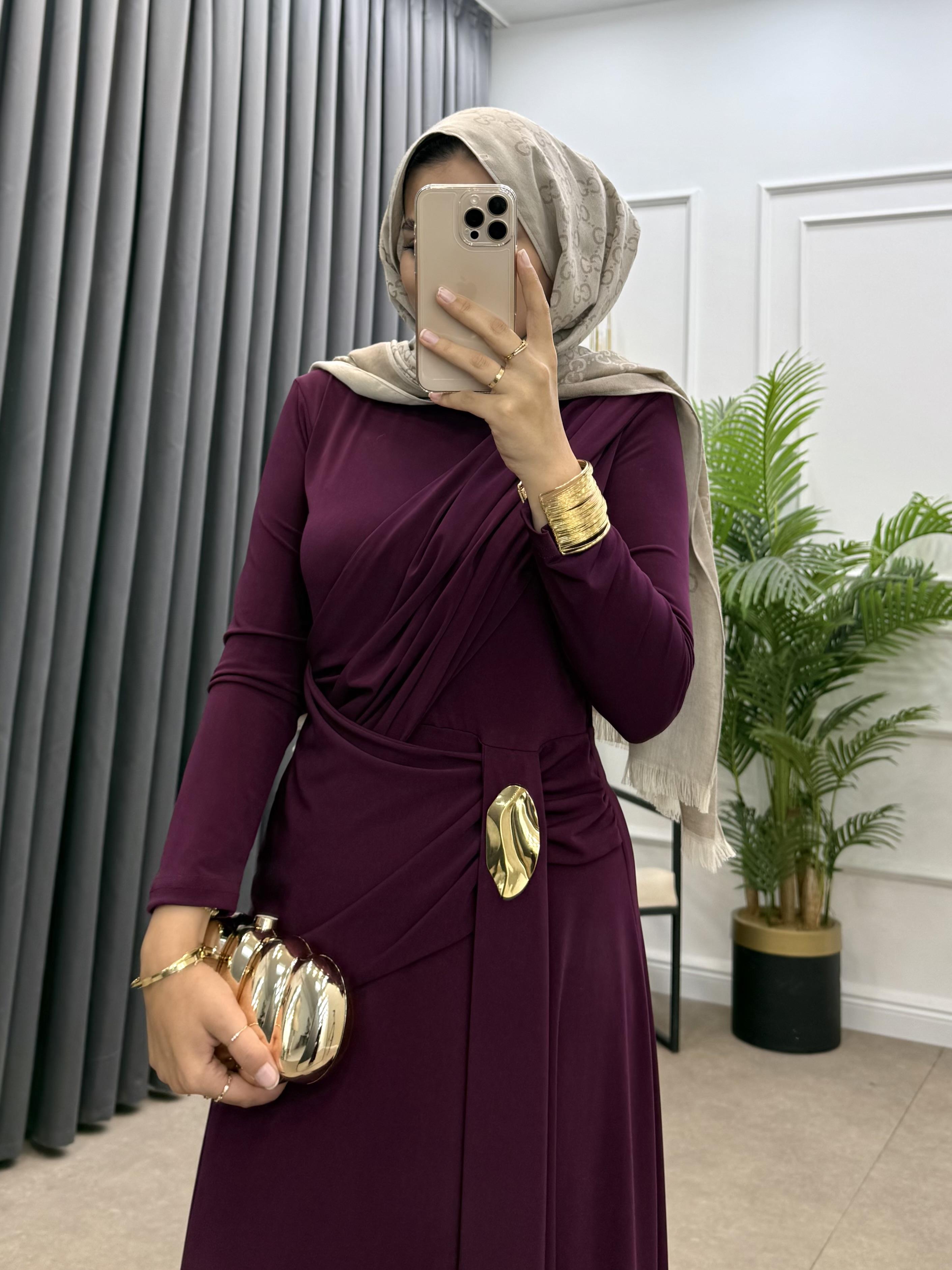 ÖN VOLANLI BEL TOKALI ELBİSE MÜRDÜM