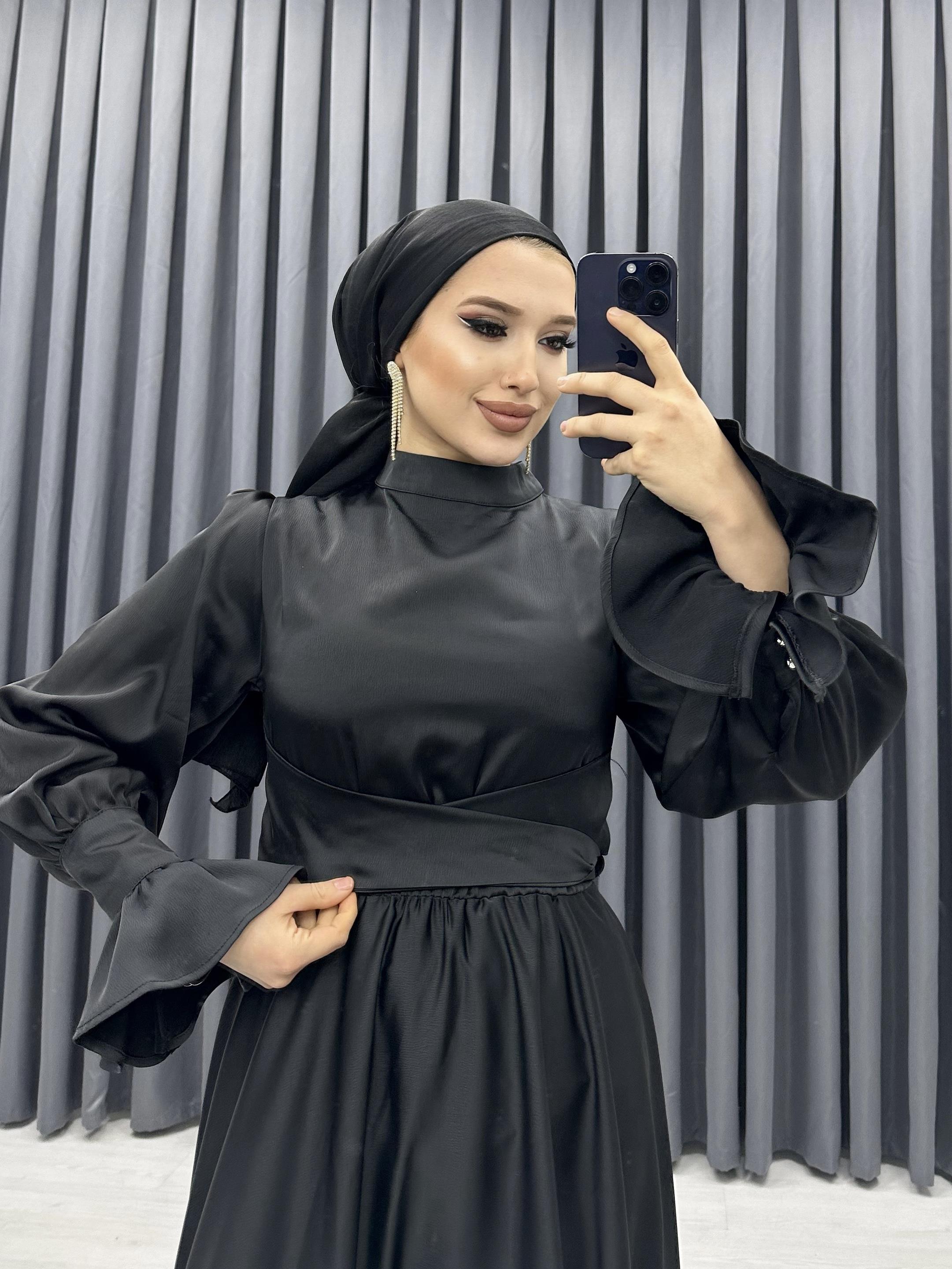 ÖNDEN BAĞLAMALI ABİYE SİYAH