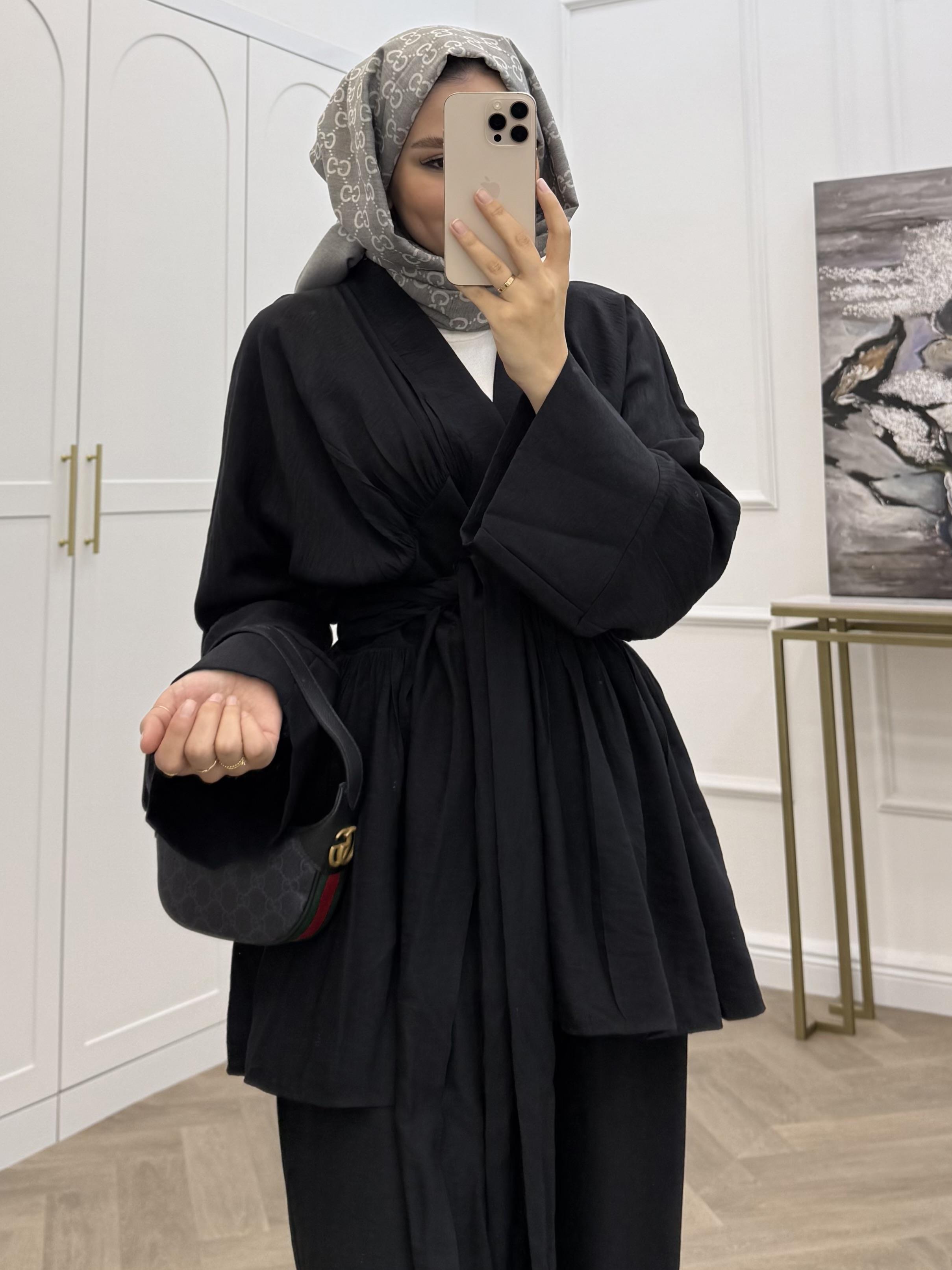 ÖNDEN BAĞLAMALI PANTOLONLU TAKIM SİYAH