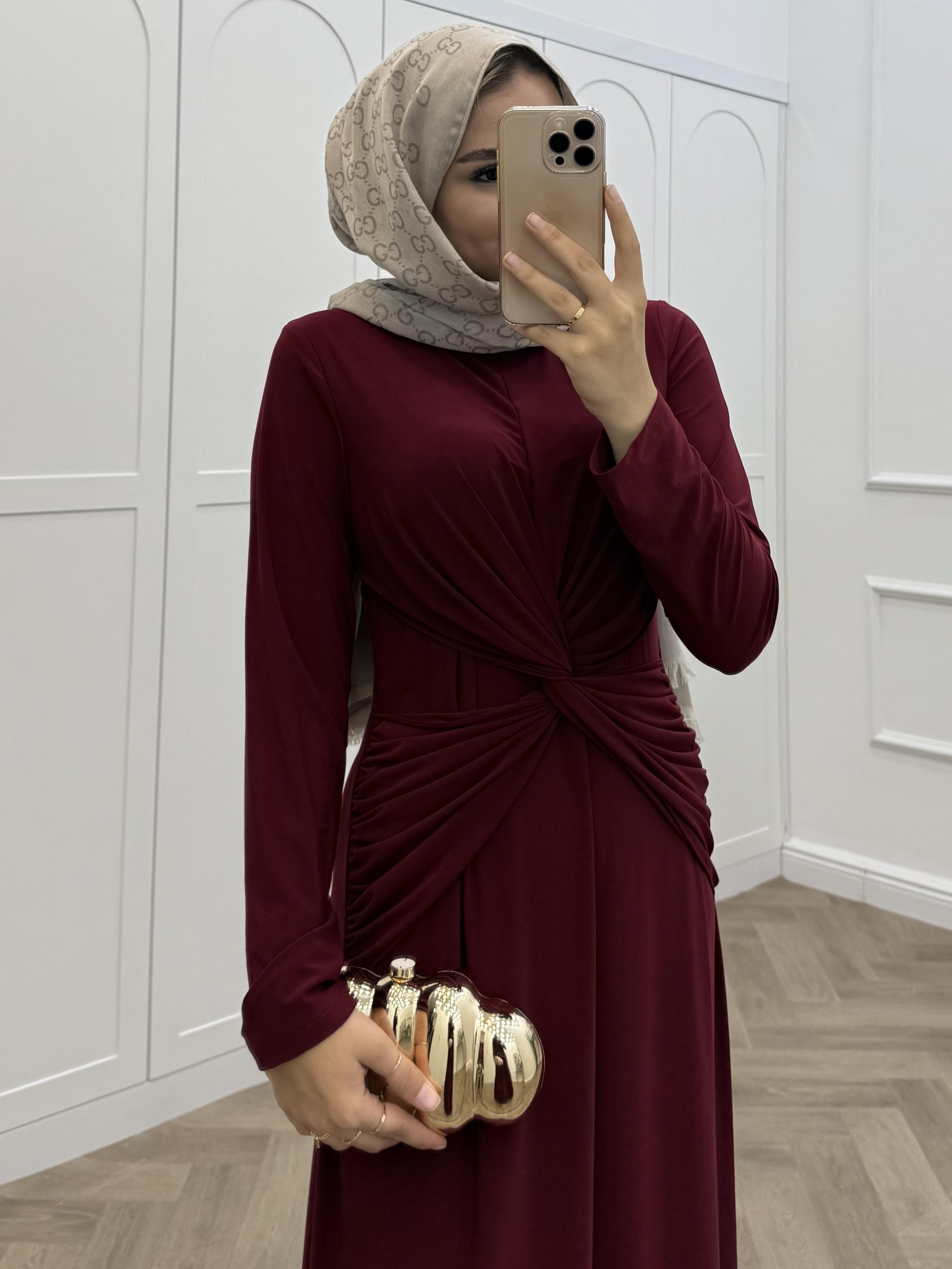 ÖNDEN BAĞLAMALI SANDY ELBİSE BORDO