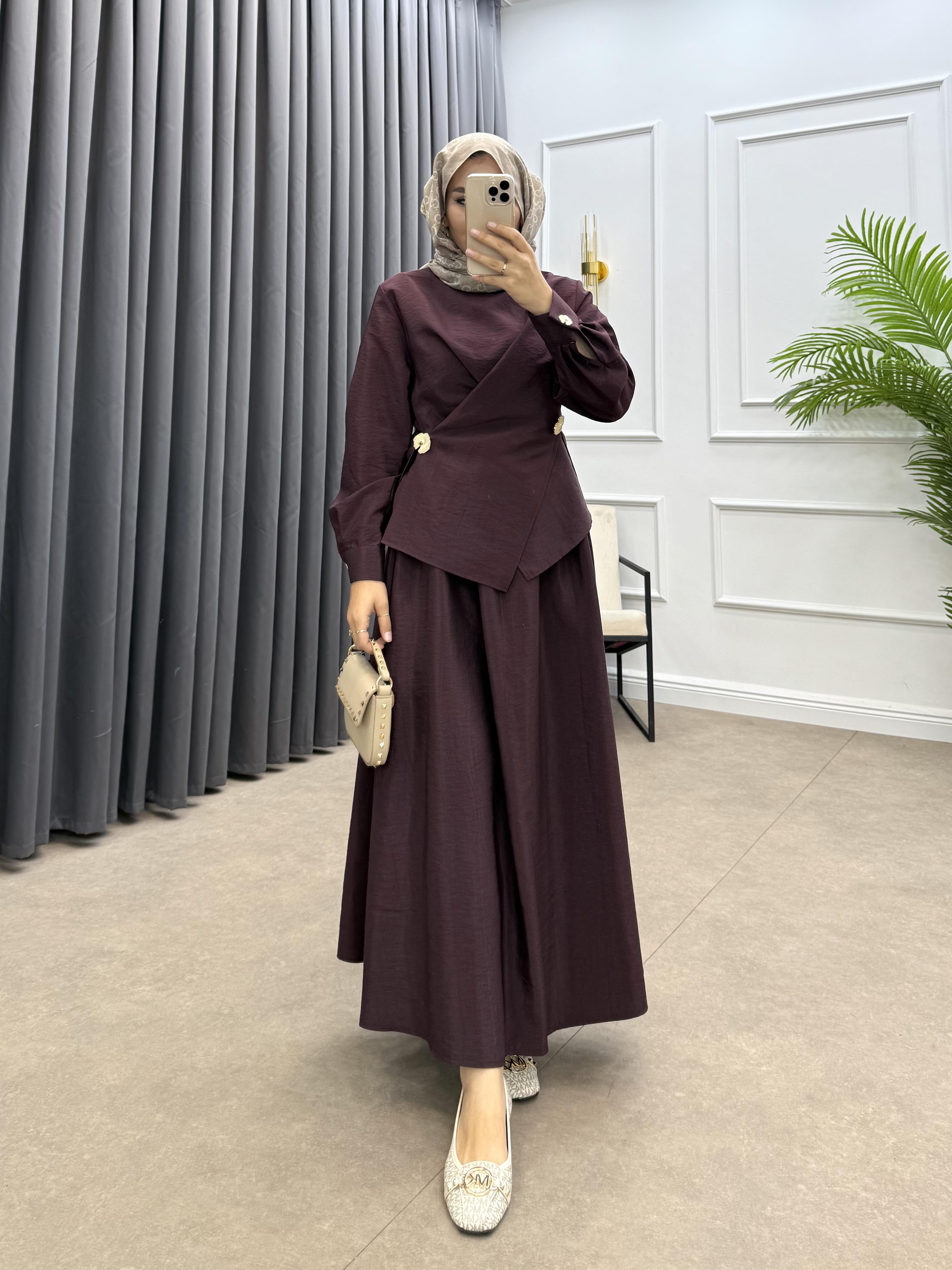 ÖNDEN ÇAPRAZ BAĞLAMALI ETEKLİ TAKIM BORDO