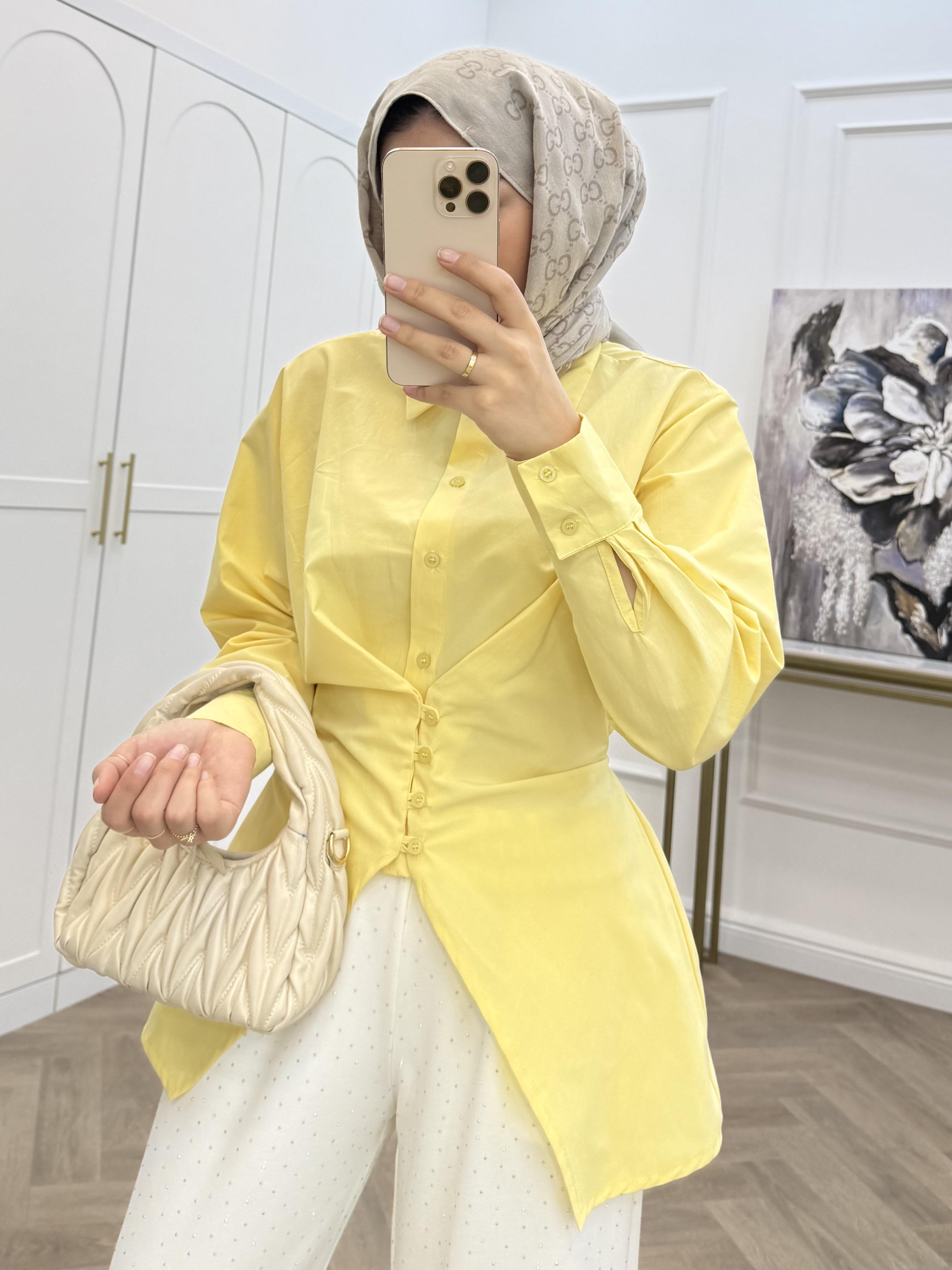 ÖNDEN DÜĞMELİ POPLİN GÖMLEK SARI