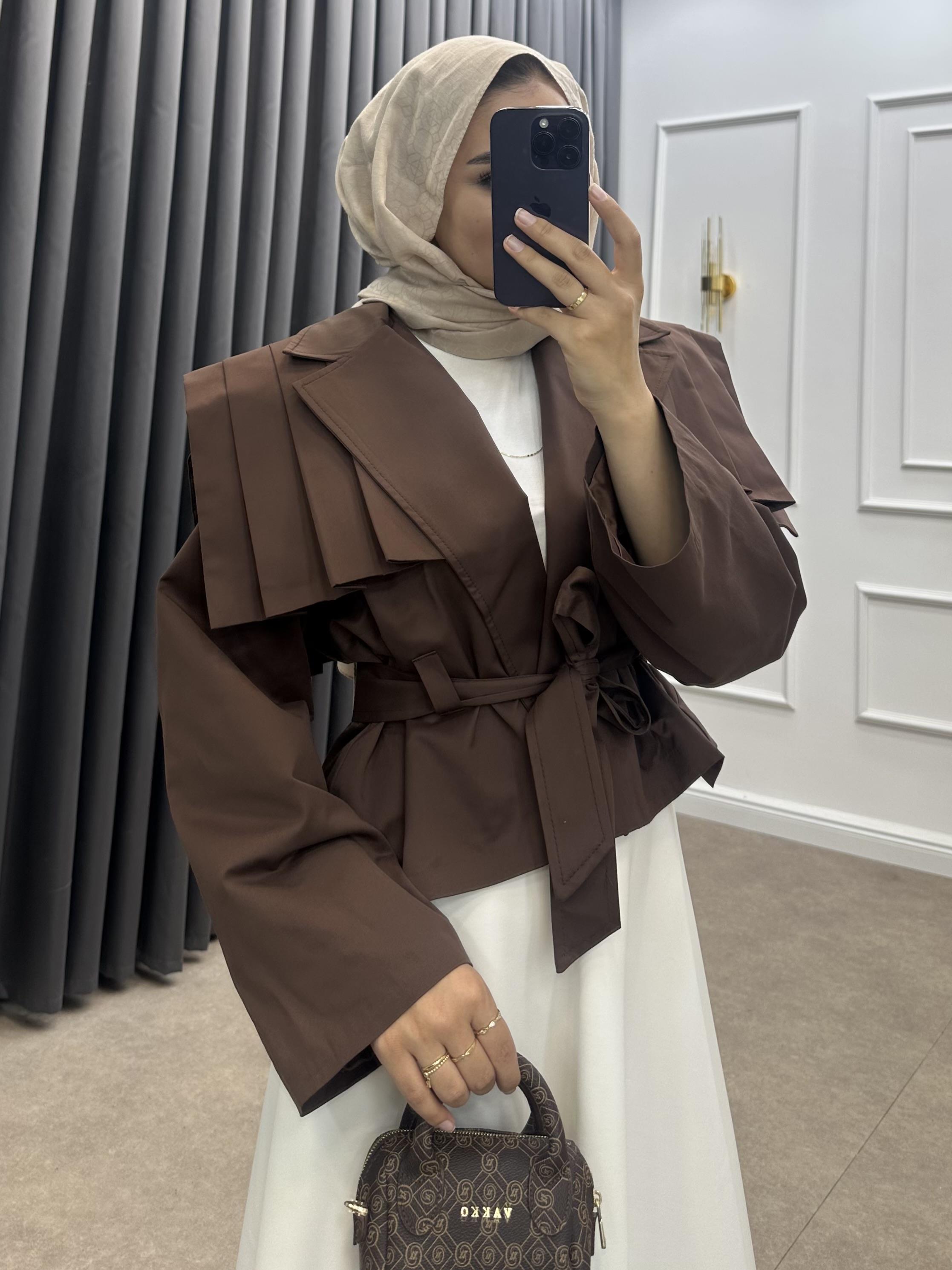 ÖNÜ PENSLİ KISA TRENÇKOT KAHVE