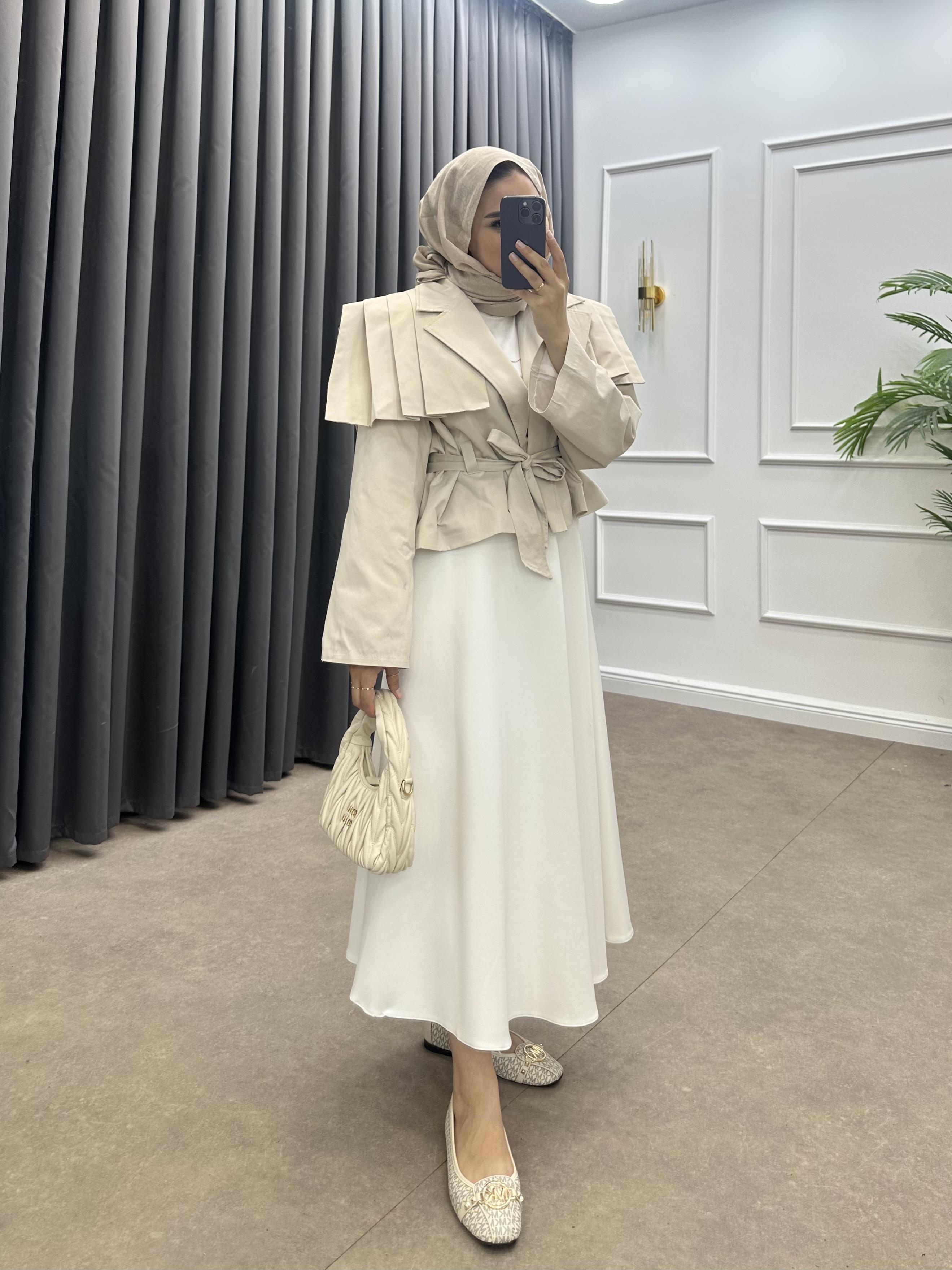 ÖNÜ PENSLİ KISA TRENÇKOT TAŞ