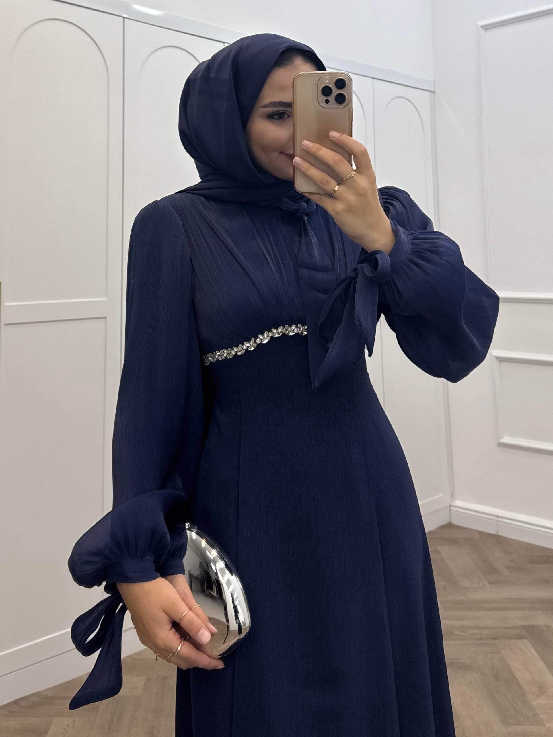ÖNÜ TAŞLI JANJAN ABİYE LACİVERT 