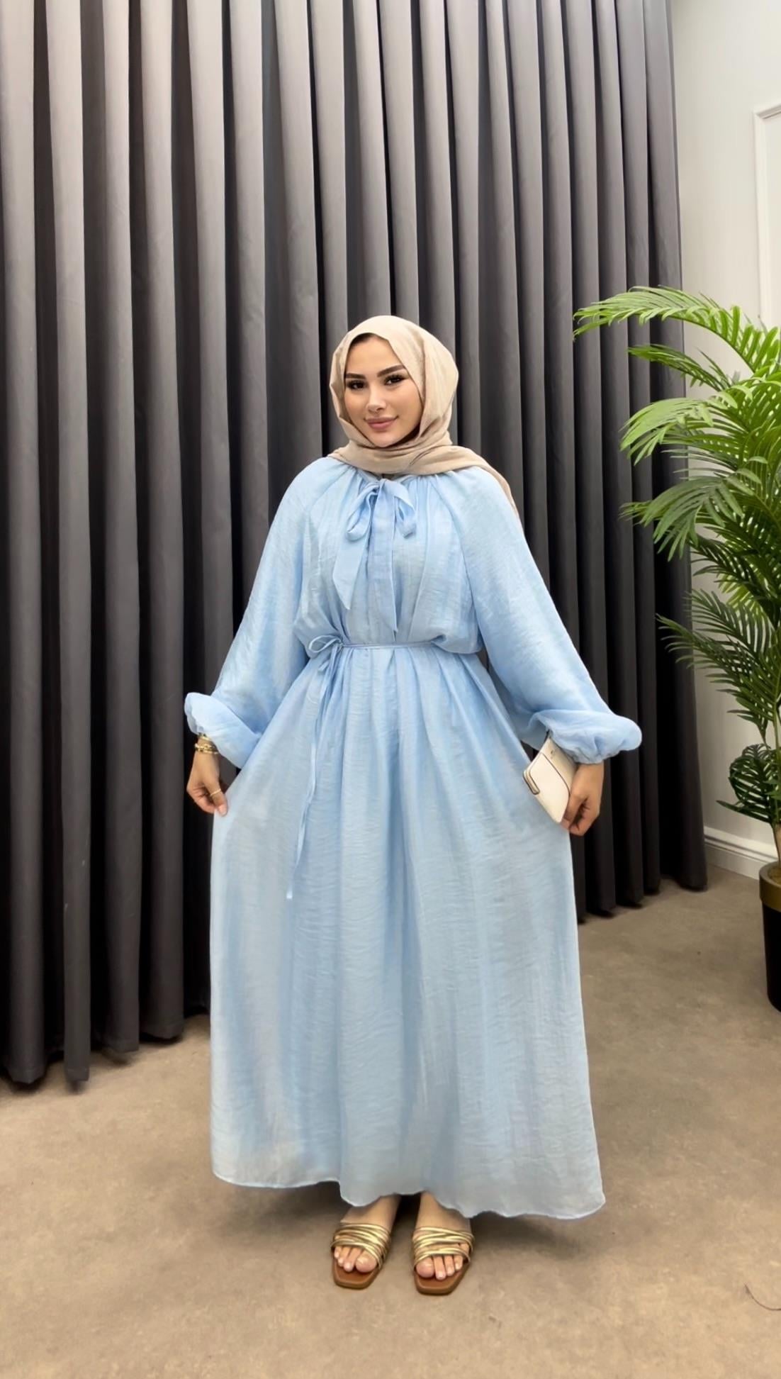 OVERSİZE YAKA BAĞCIKLI ELBİSE BEBE MAVİSİ