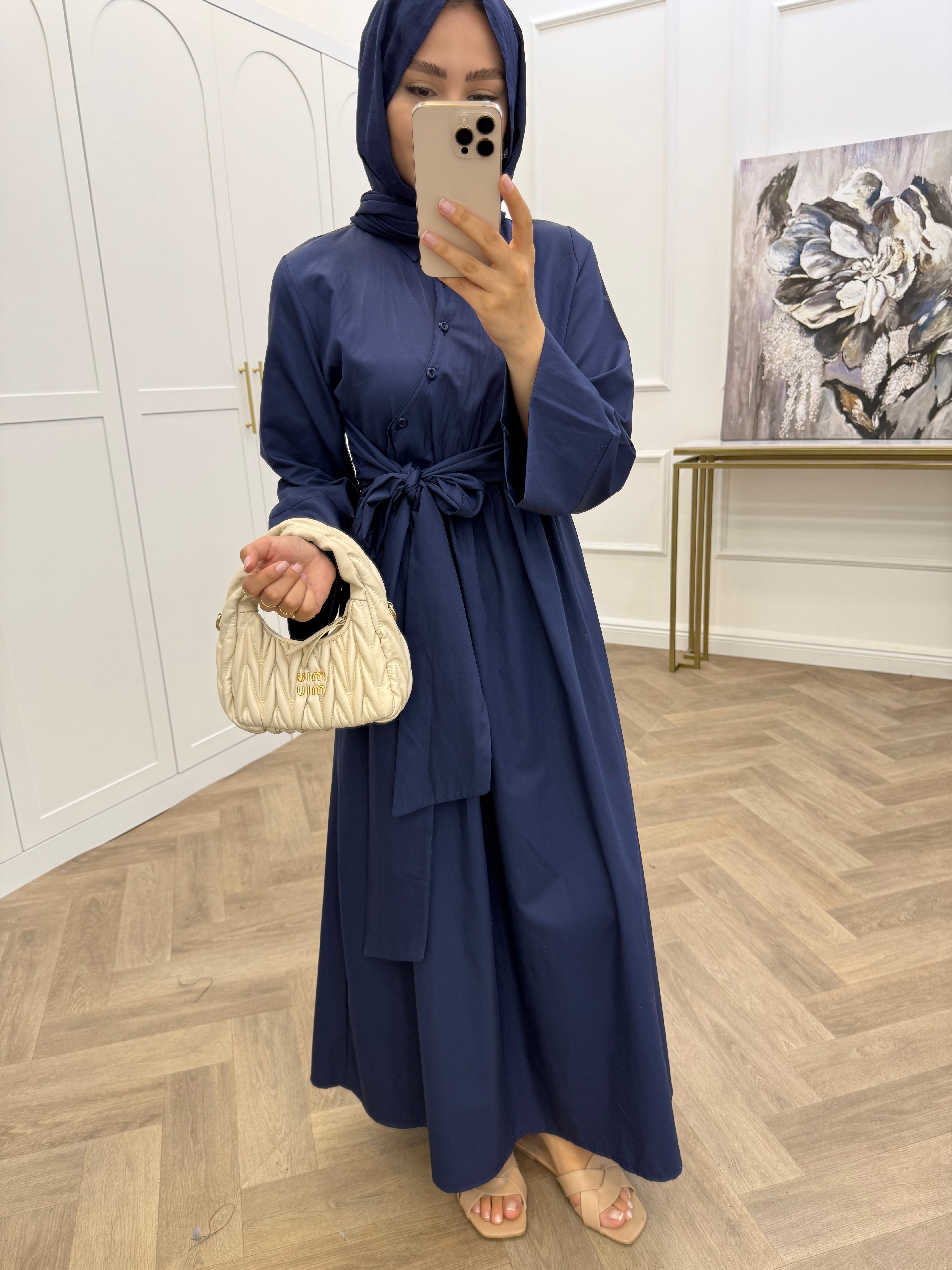 PAMELA POPLİN ELBİSE LACİVERT