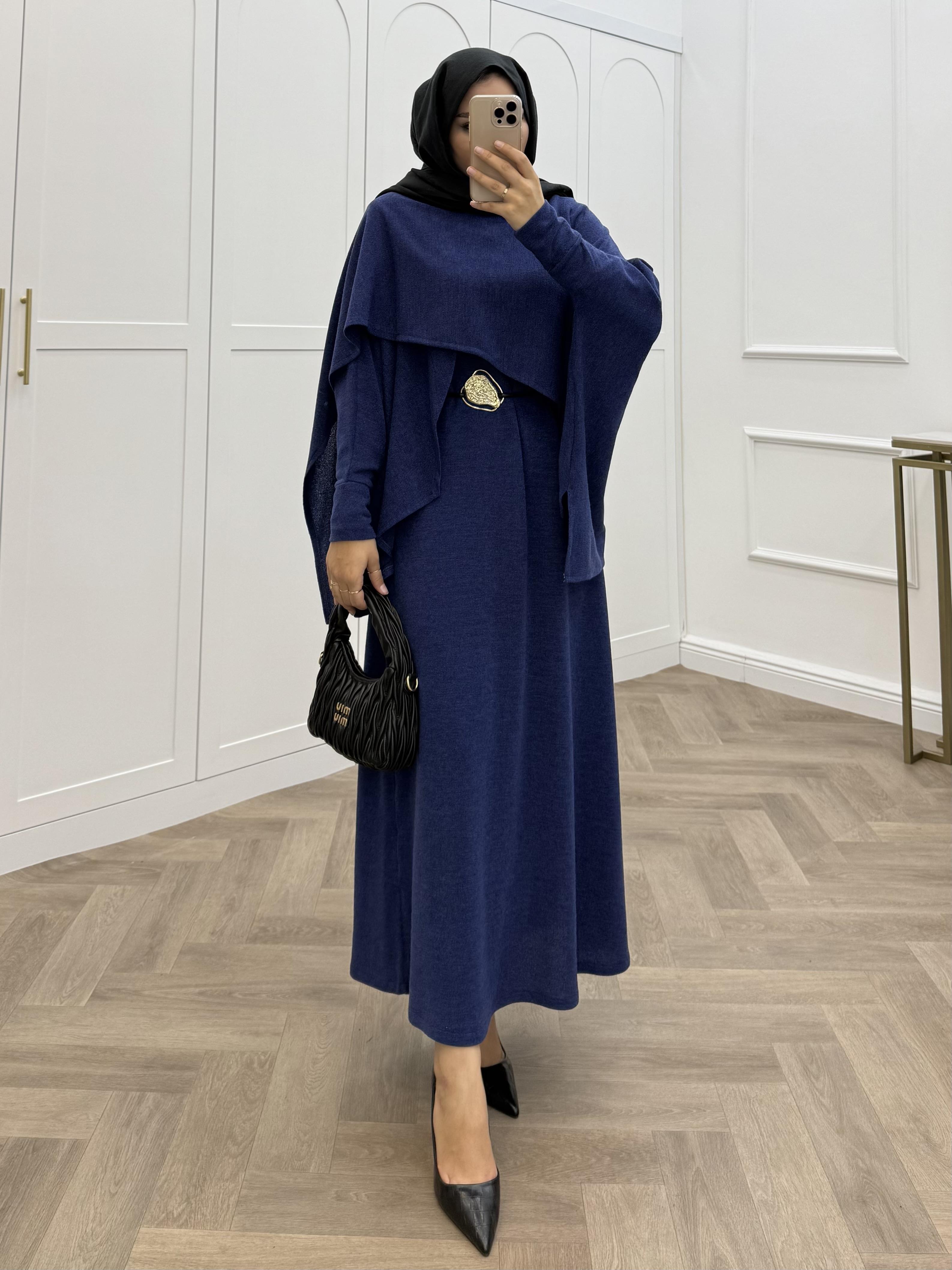 PANÇO DETAY TRİKO ELBİSE İNDİGO