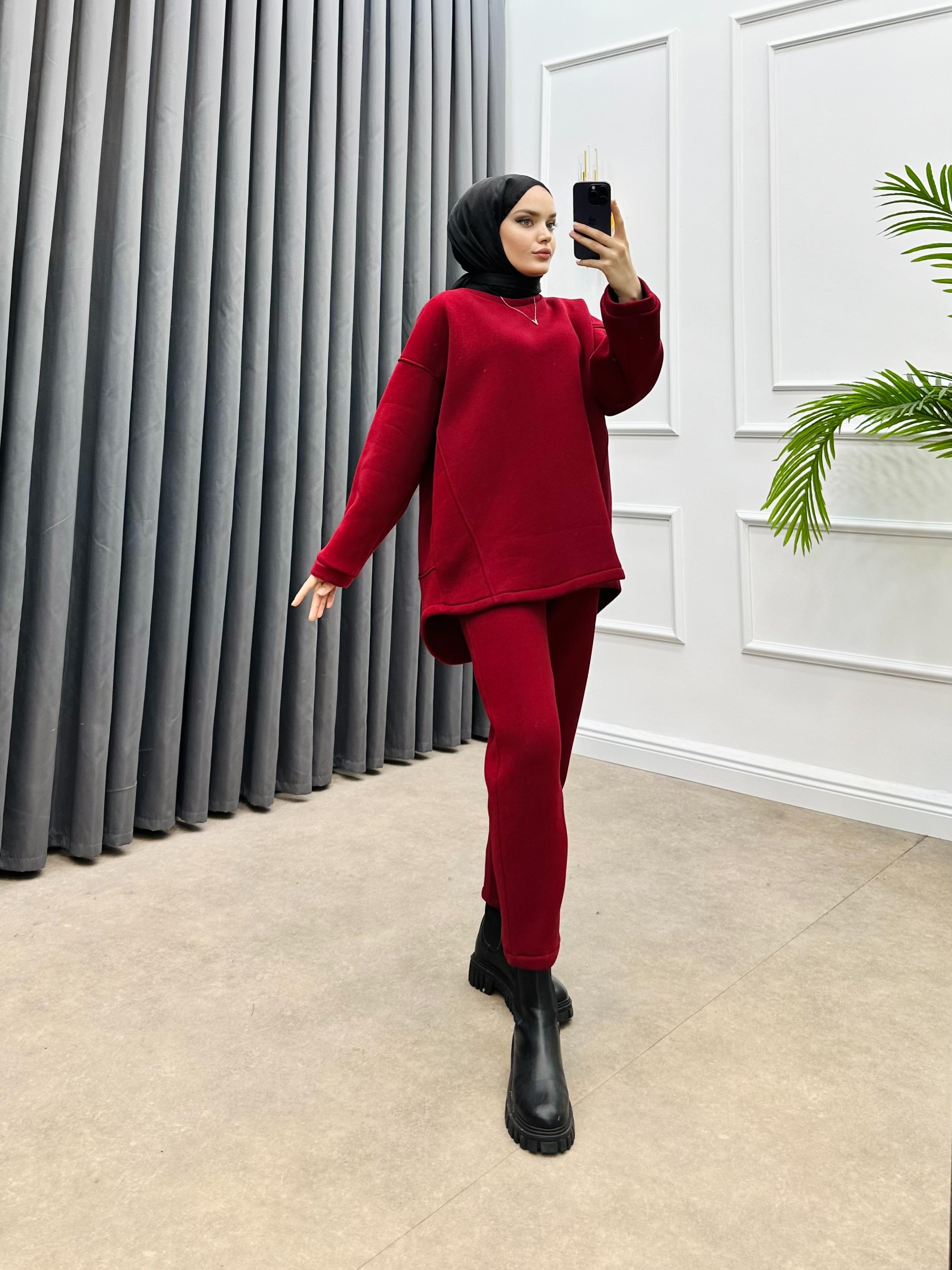 PANTOLONLU BASİC İKİLİ TAKIM BORDO