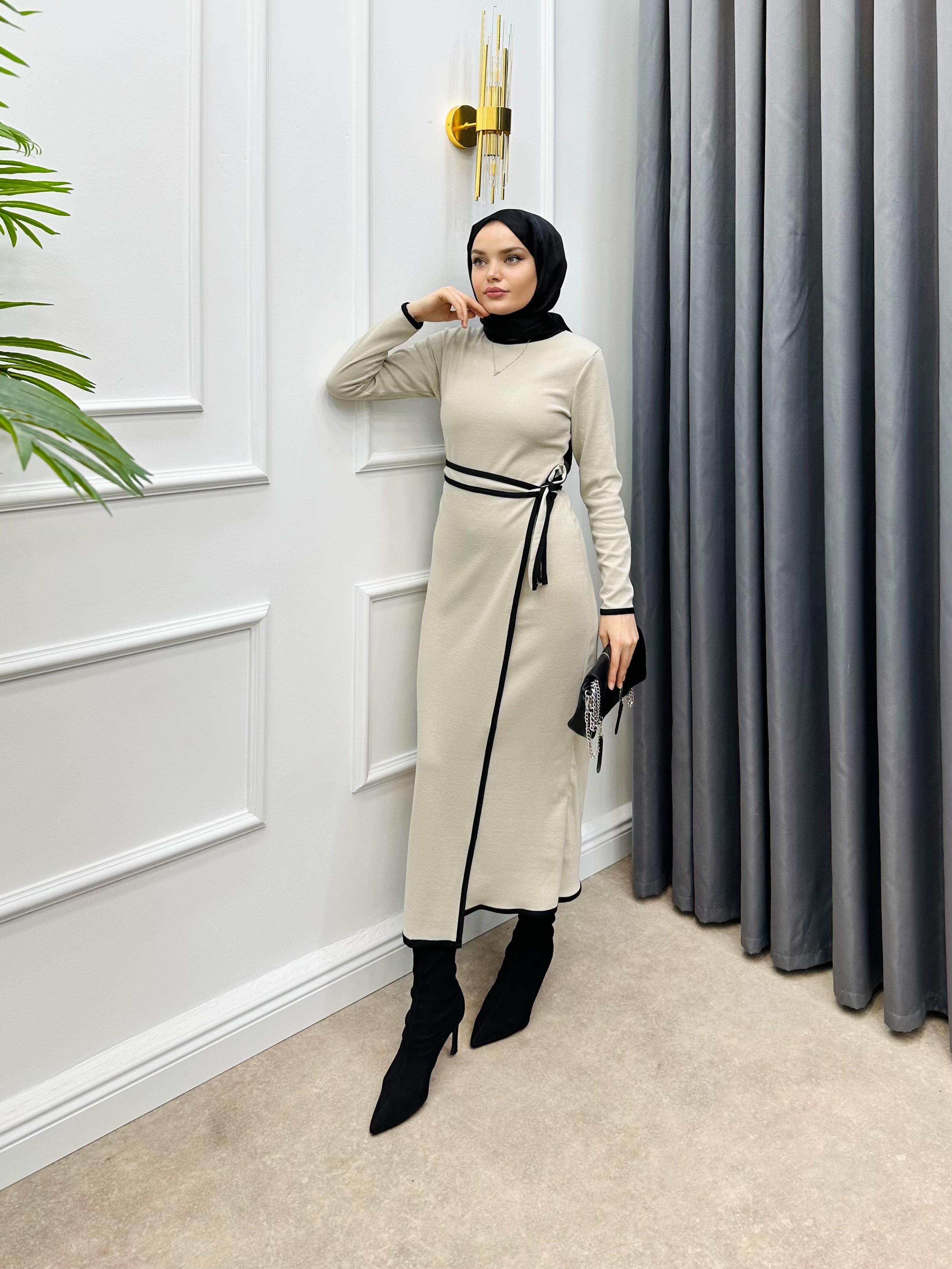 PARÇA DETAY BAĞLAMALI ELBİSE TAŞ