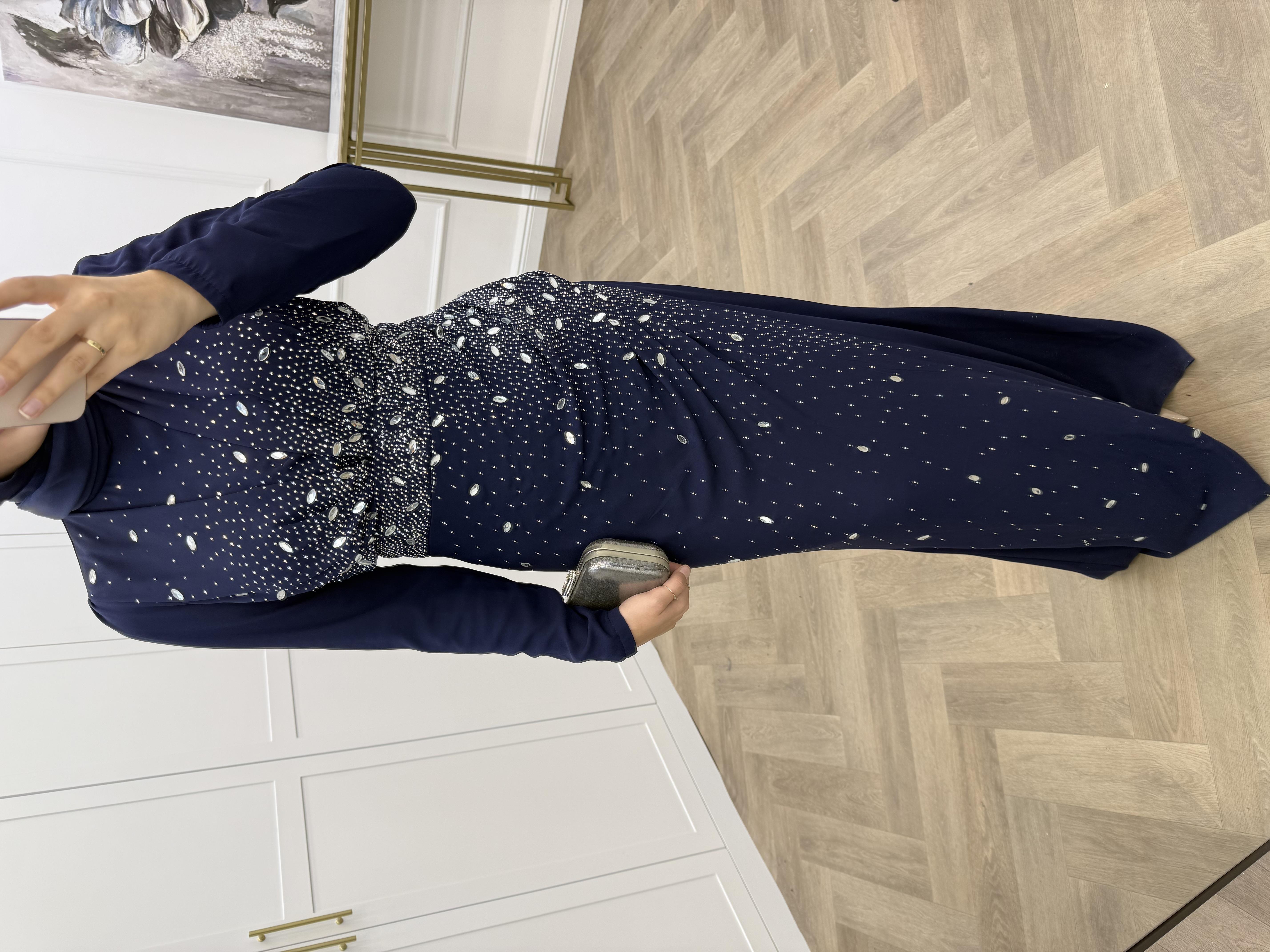 PARLA TAŞLI ABİYE LACİVERT