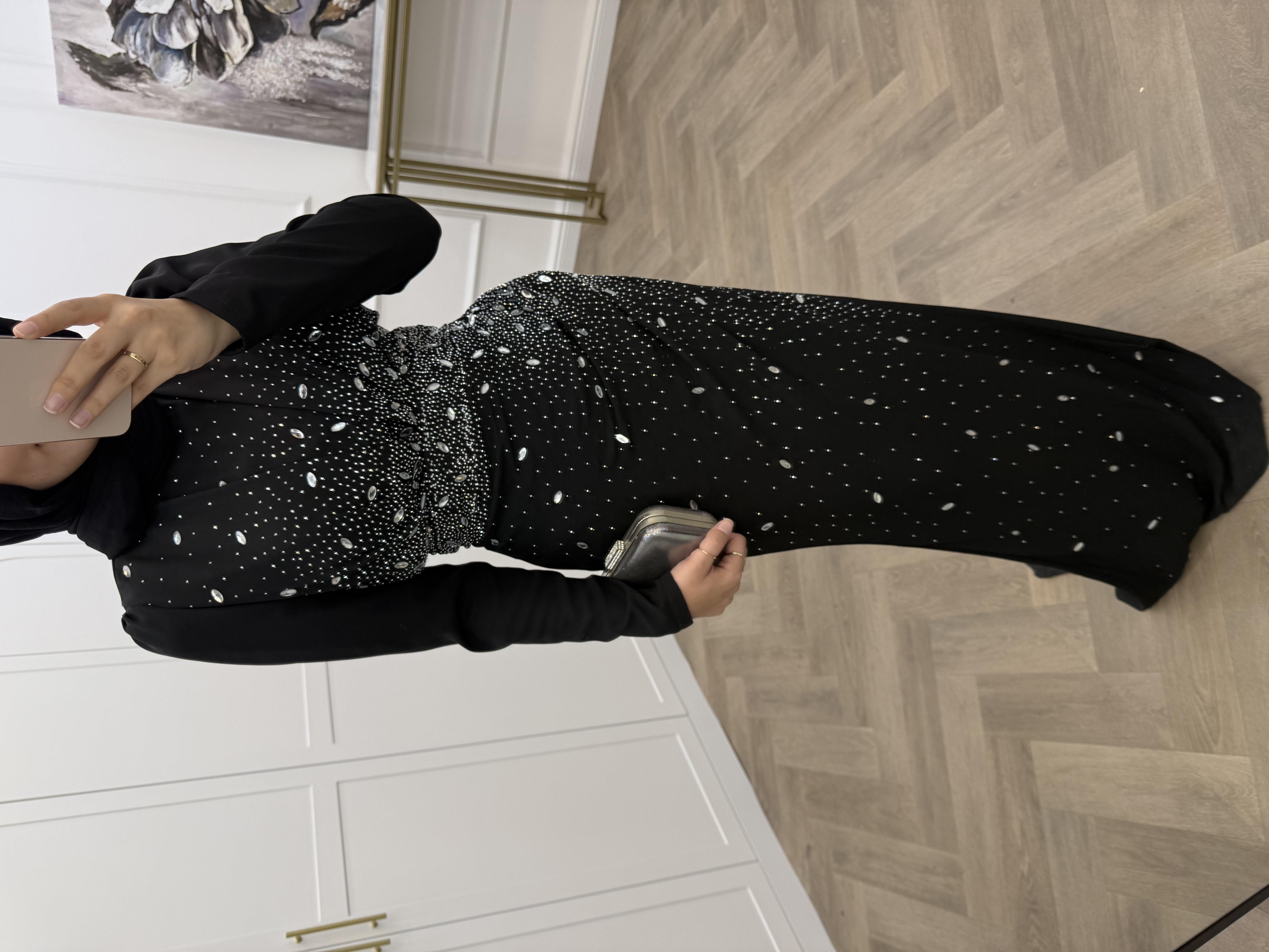 PARLA TAŞLI ABİYE SİYAH