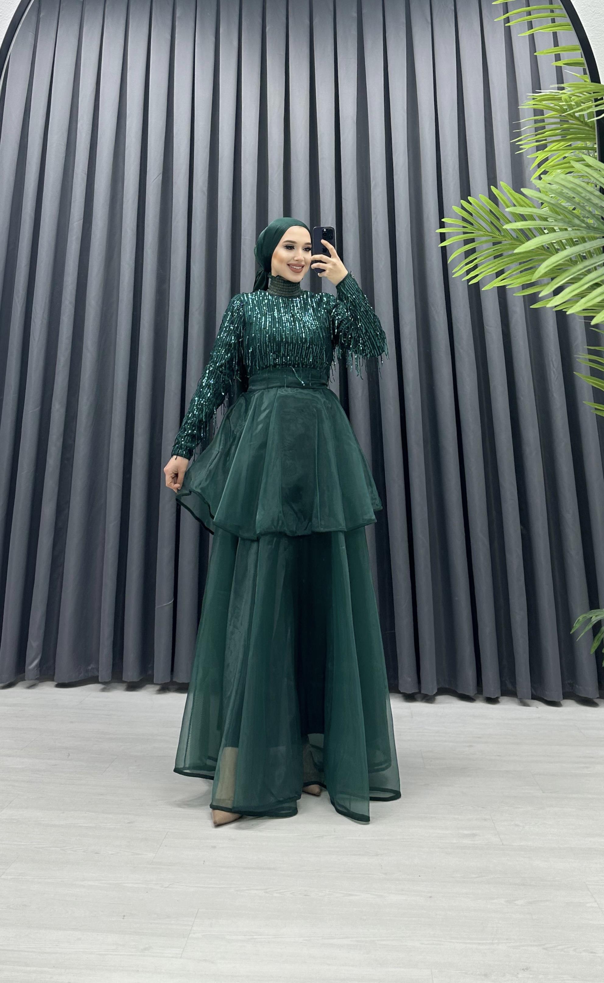 PAYET PÜSKÜLLÜ ABİYE ZÜMRÜT