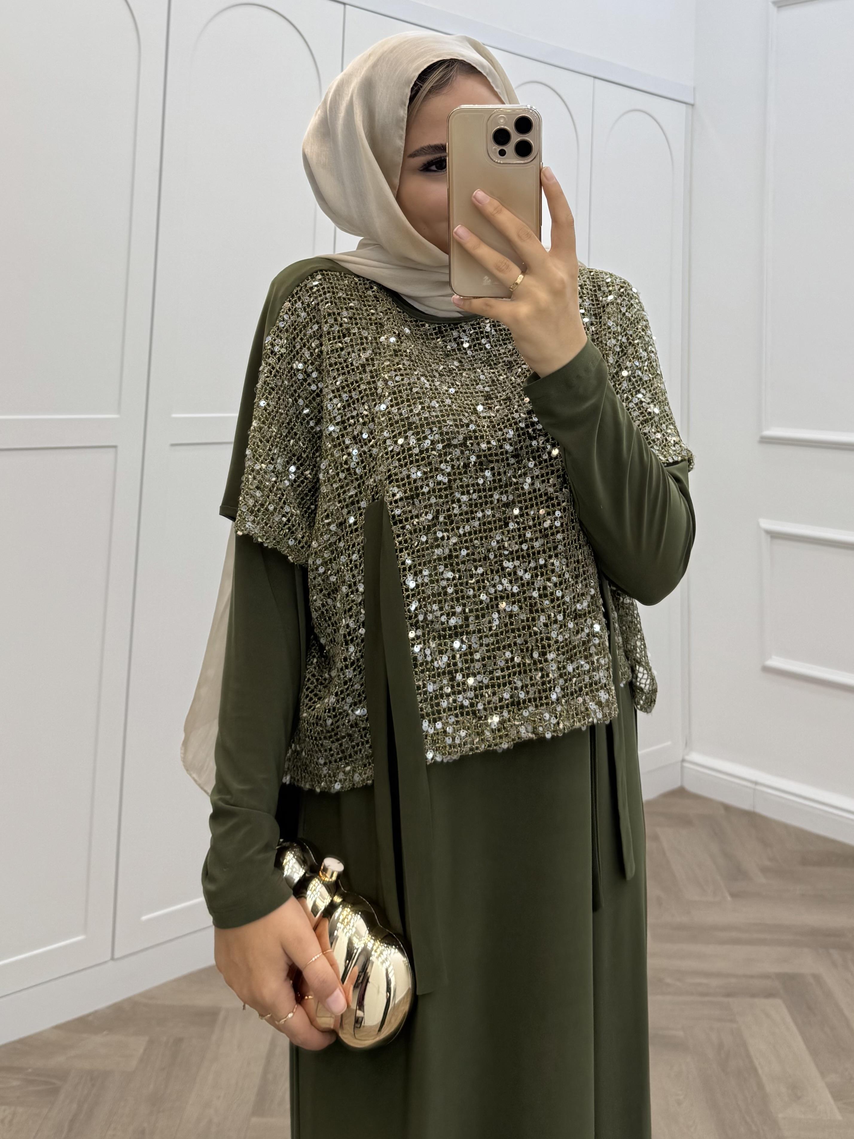 PAYETLİ İKİLİ SANDY ELBİSE HAKİ