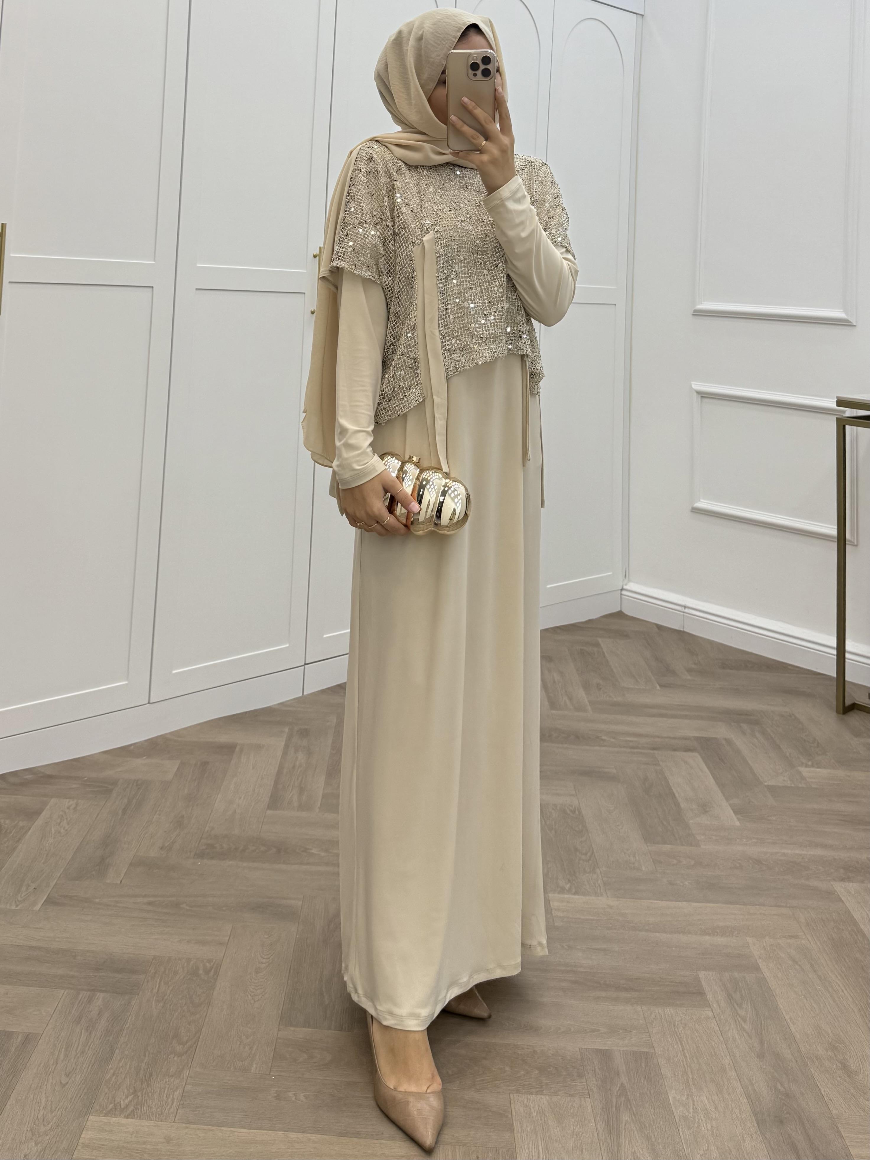 PAYETLİ İKİLİ SANDY ELBİSE TAŞ