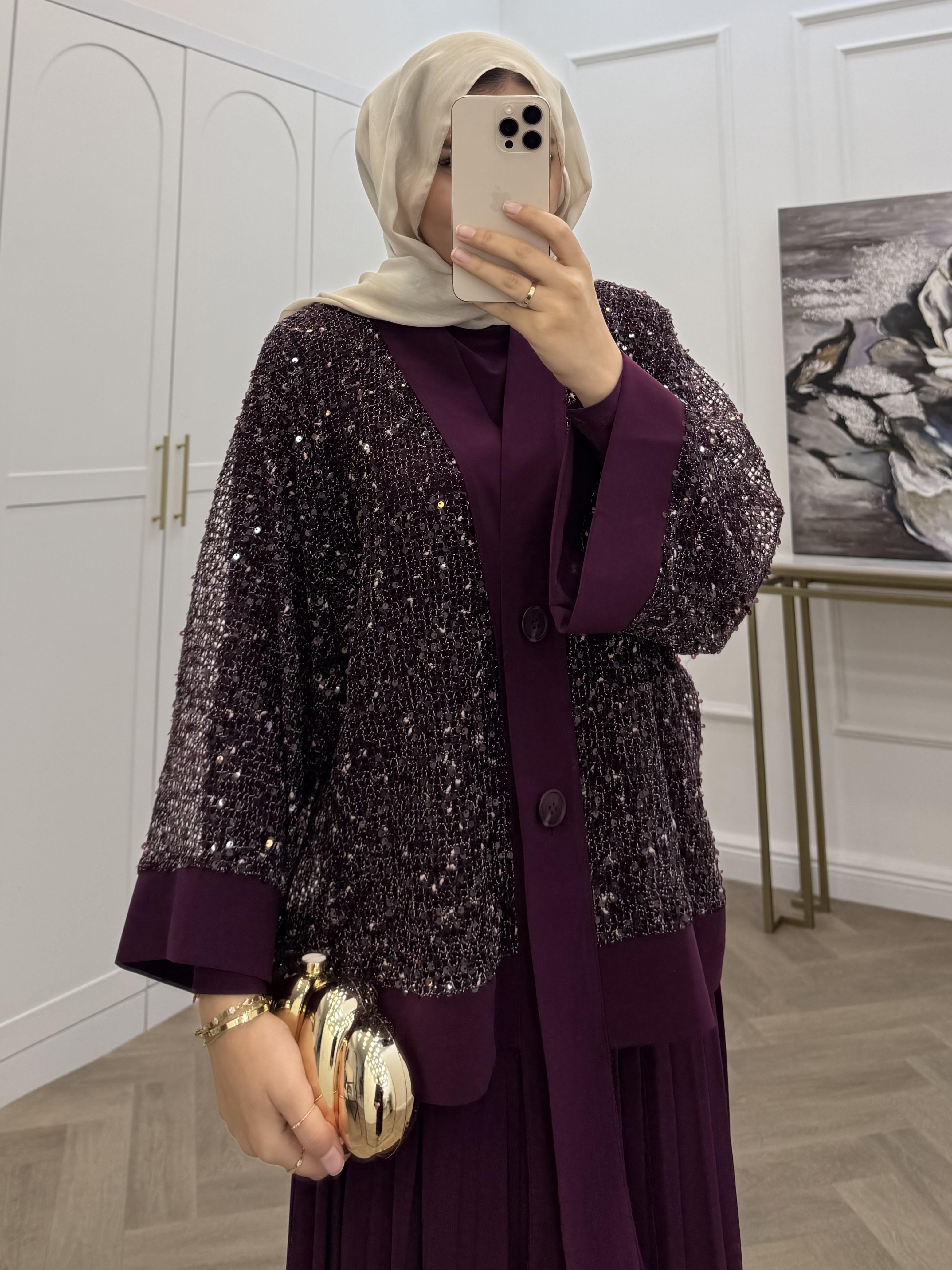 PAYETLİ ÜÇLÜ ETEKLİ TAKIM MOR