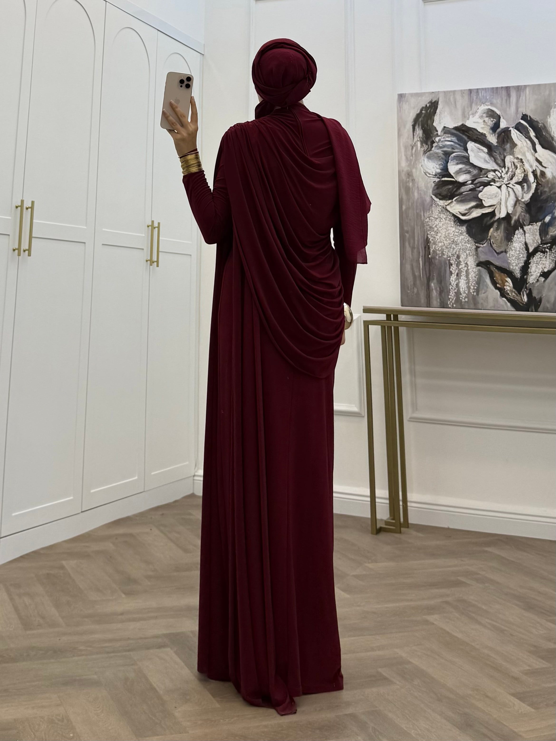 PELERİN DETAY SANDY ELBİSE BORDO