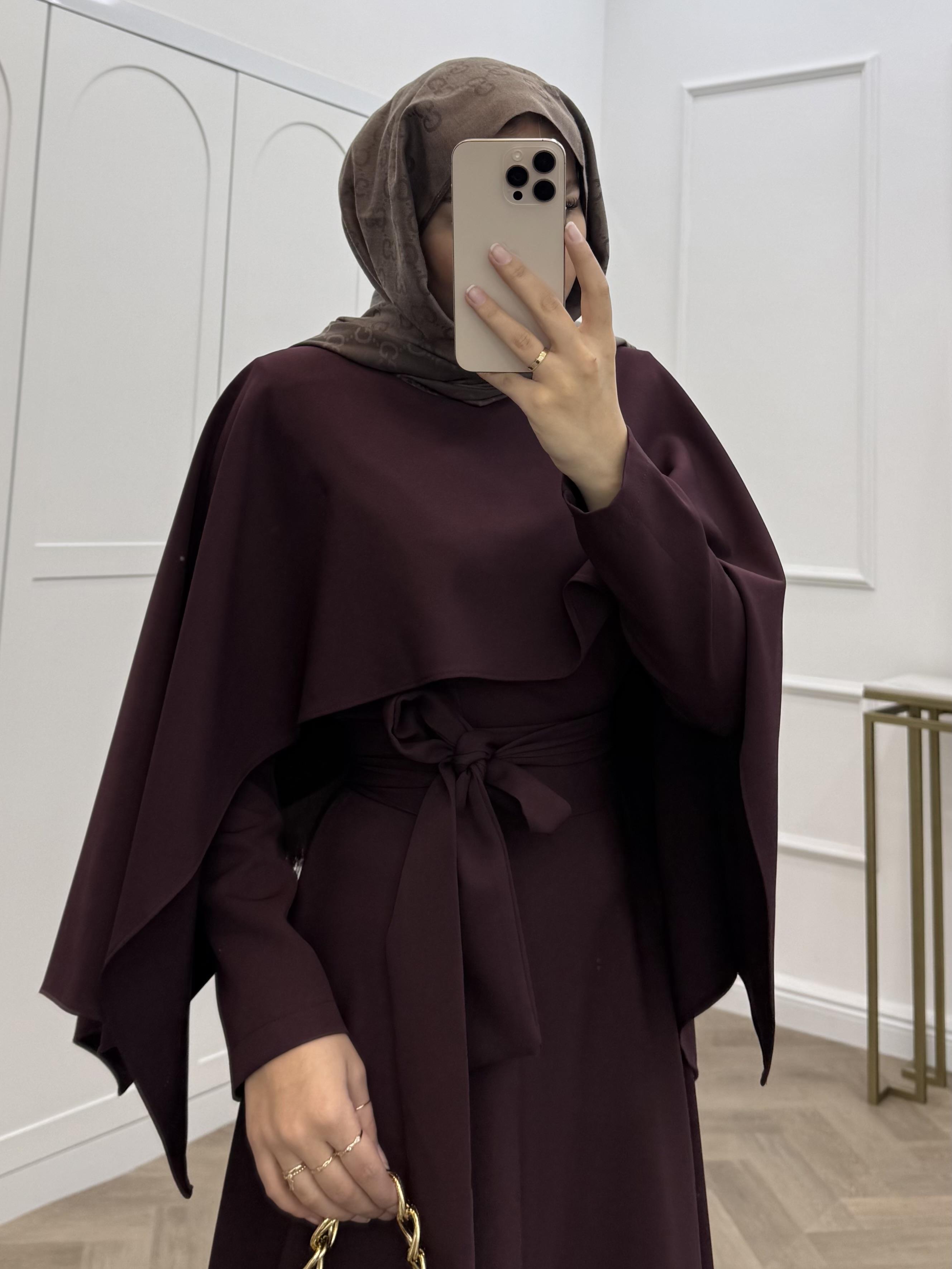 PELERİNLİ ELBİSE  BORDO