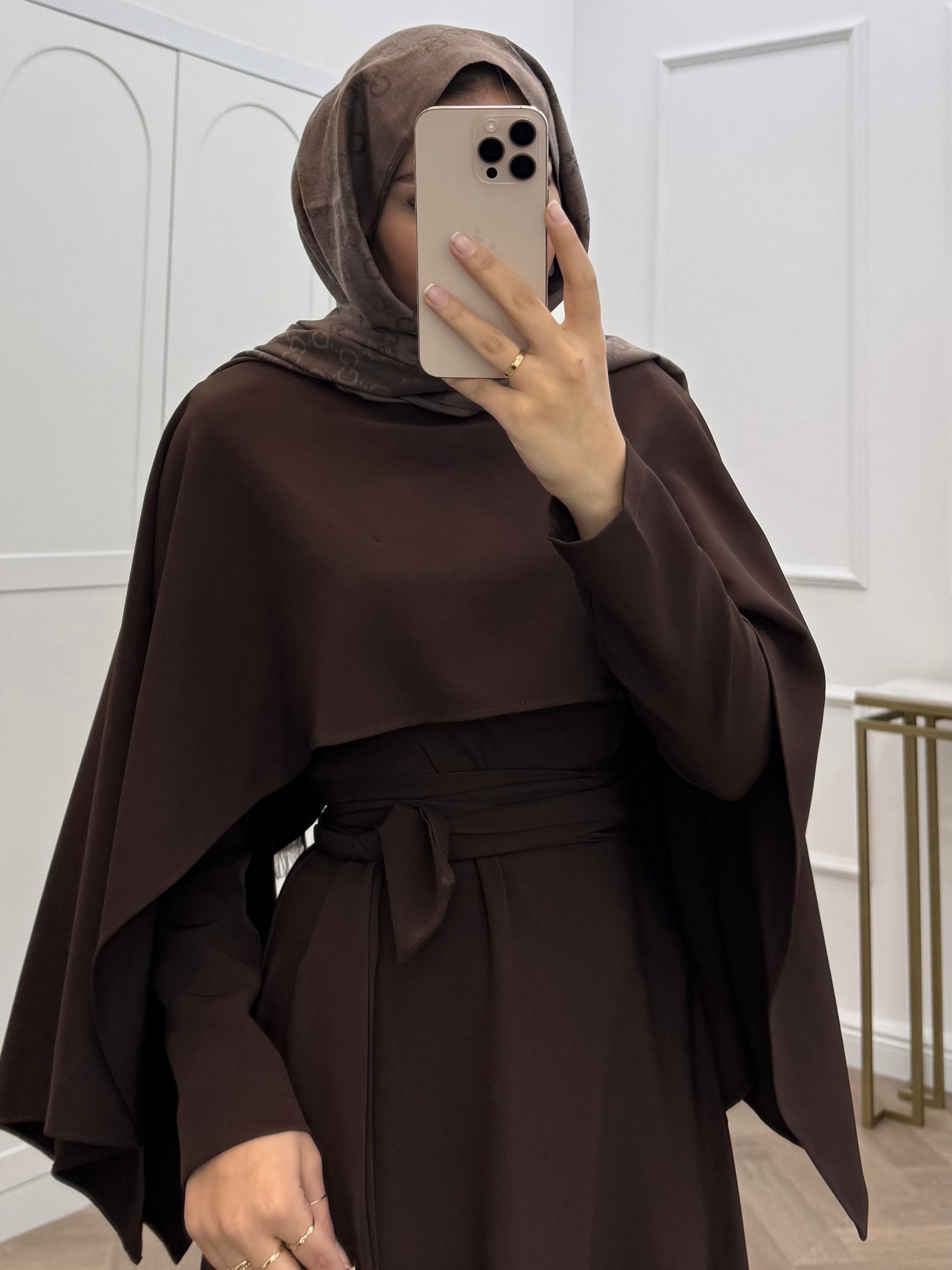 PELERİNLİ ELBİSE  KAHVE 