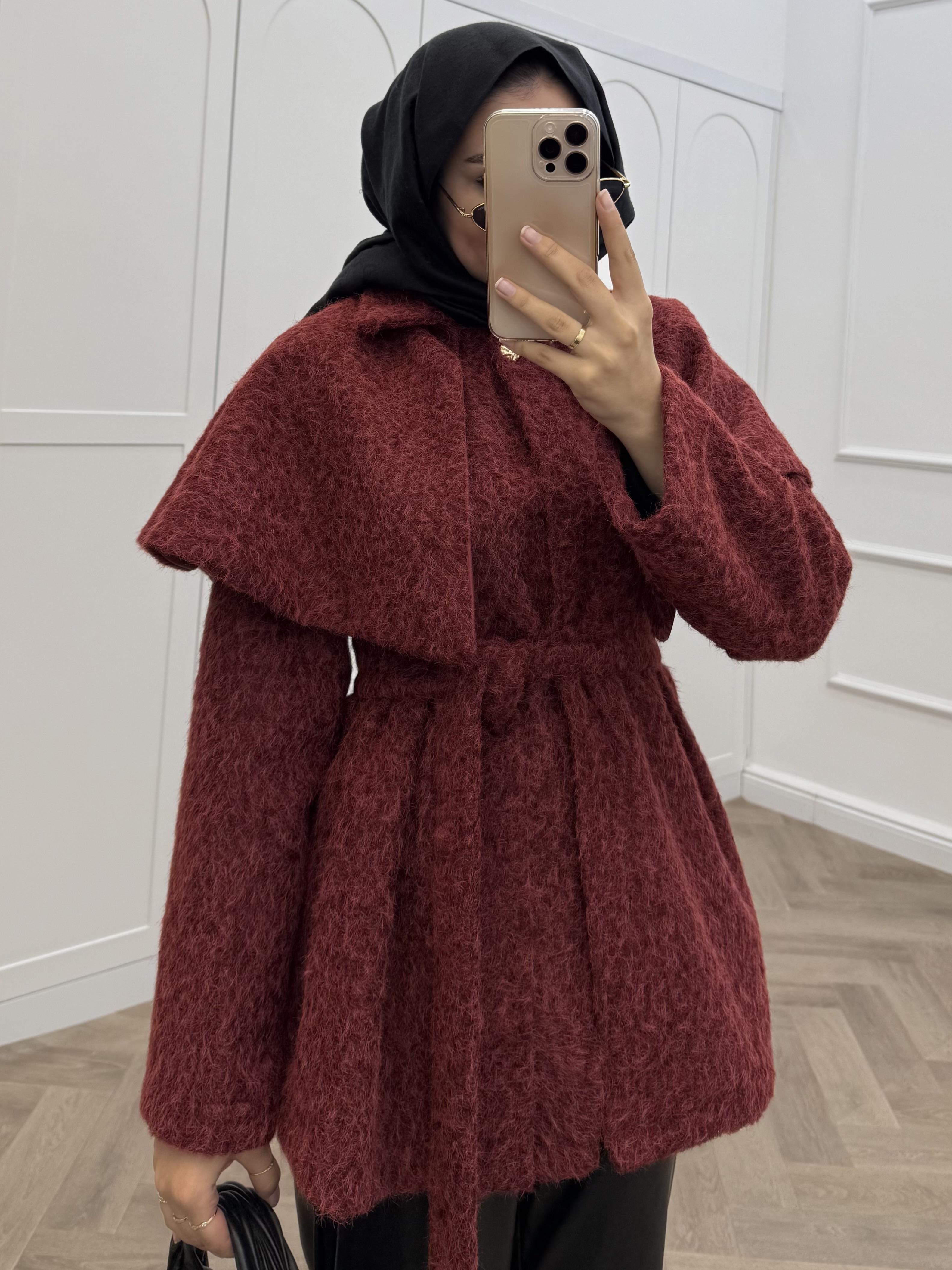 PELERİNLİ KAŞE CEKET BORDO