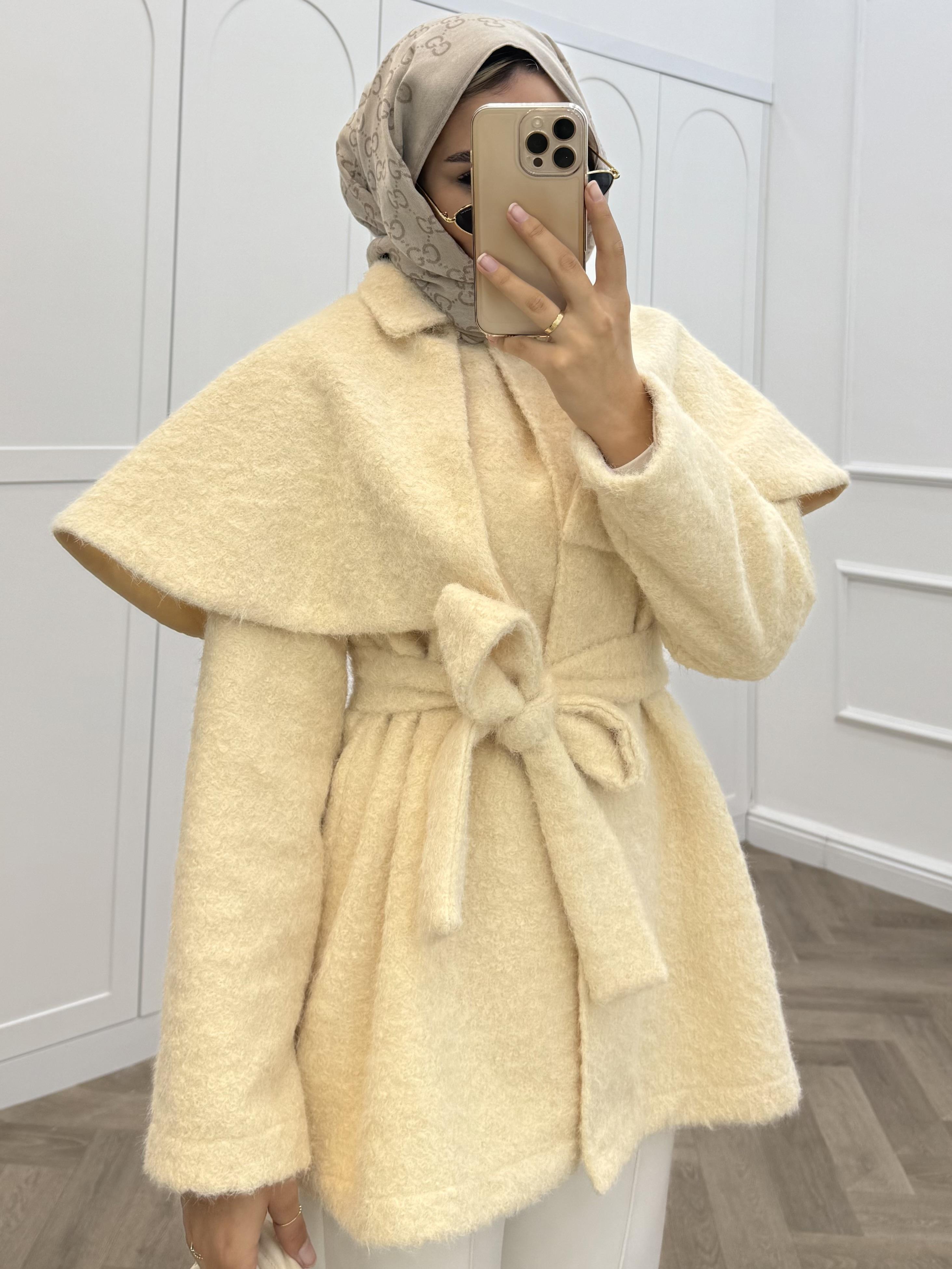 PELERİNLİ KAŞE CEKET KREM