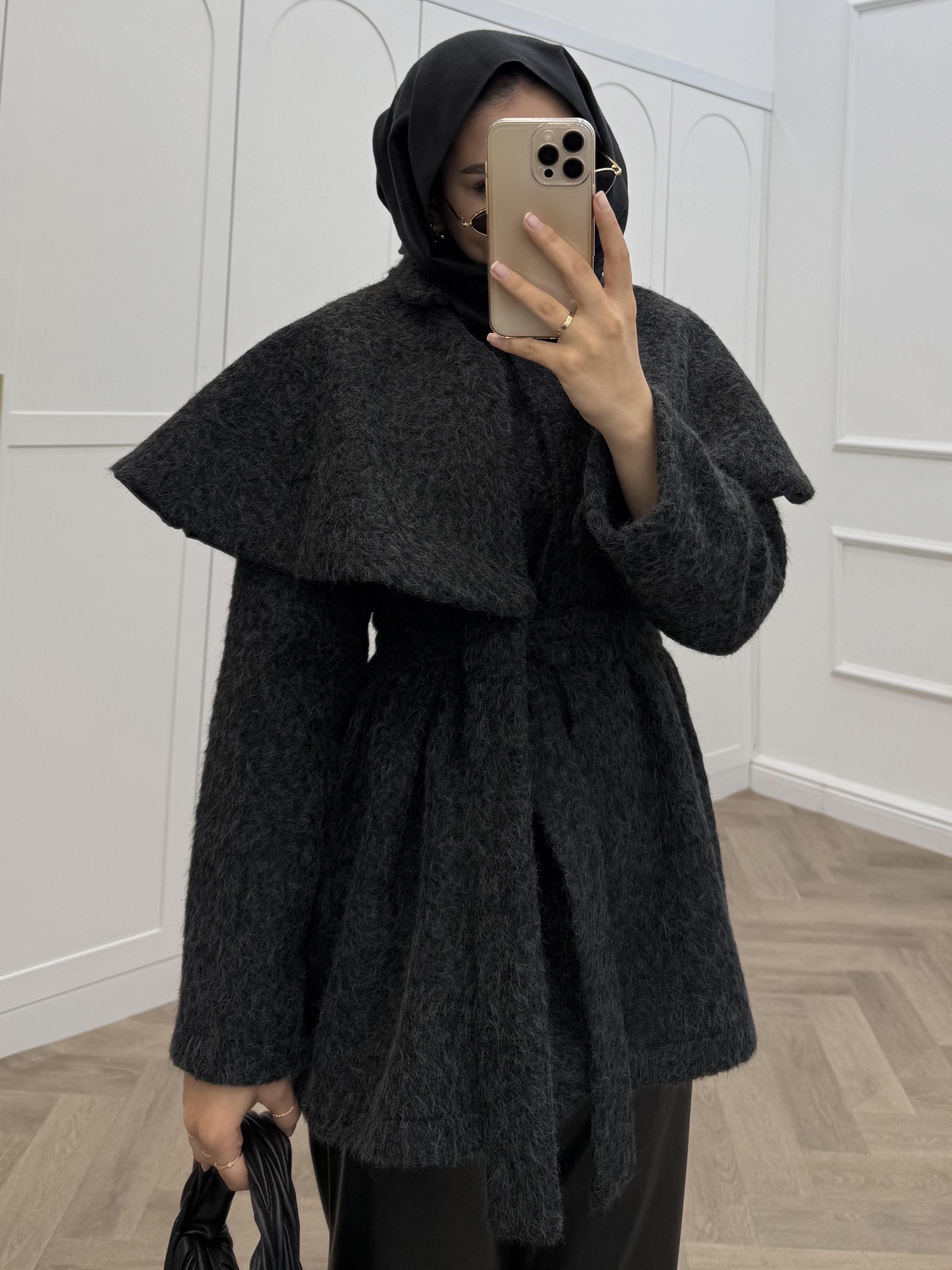 PELERİNLİ KAŞE CEKET SİYAH