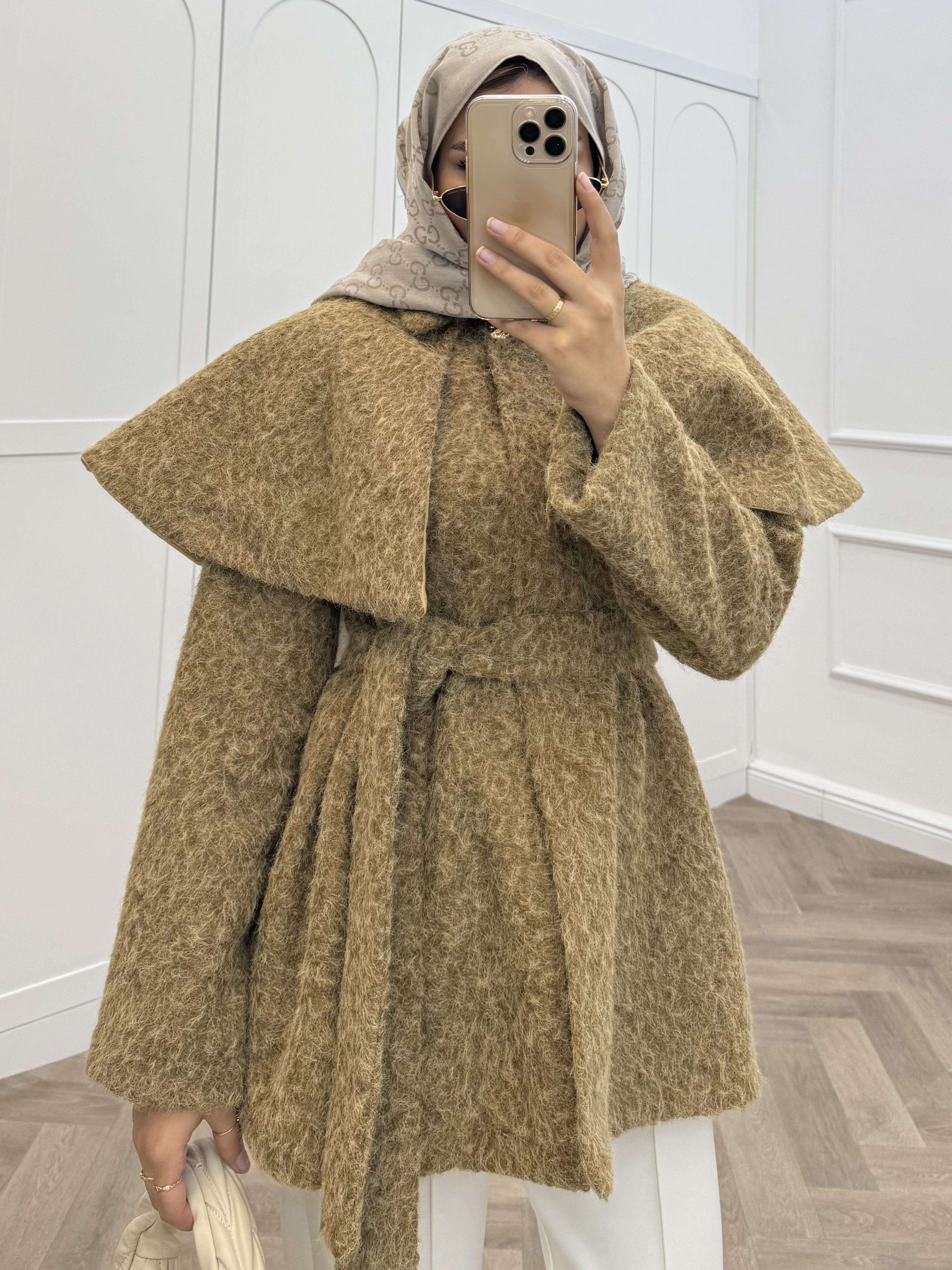 PELERİNLİ KAŞE CEKET VİZON