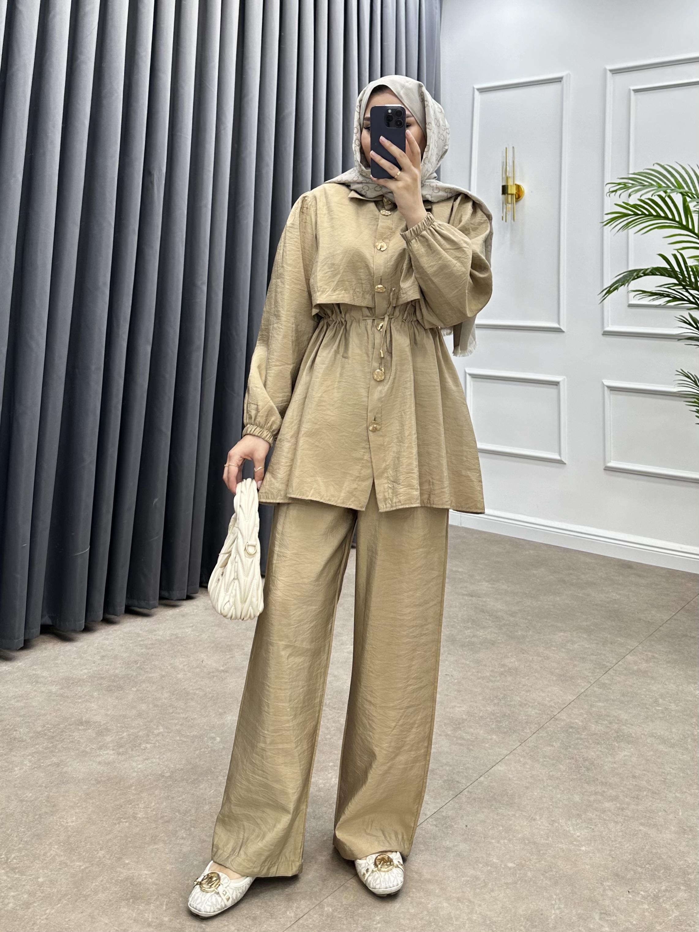 PEMA GOLD DÜĞMELİ PANTOLONLU TAKIM BEJ