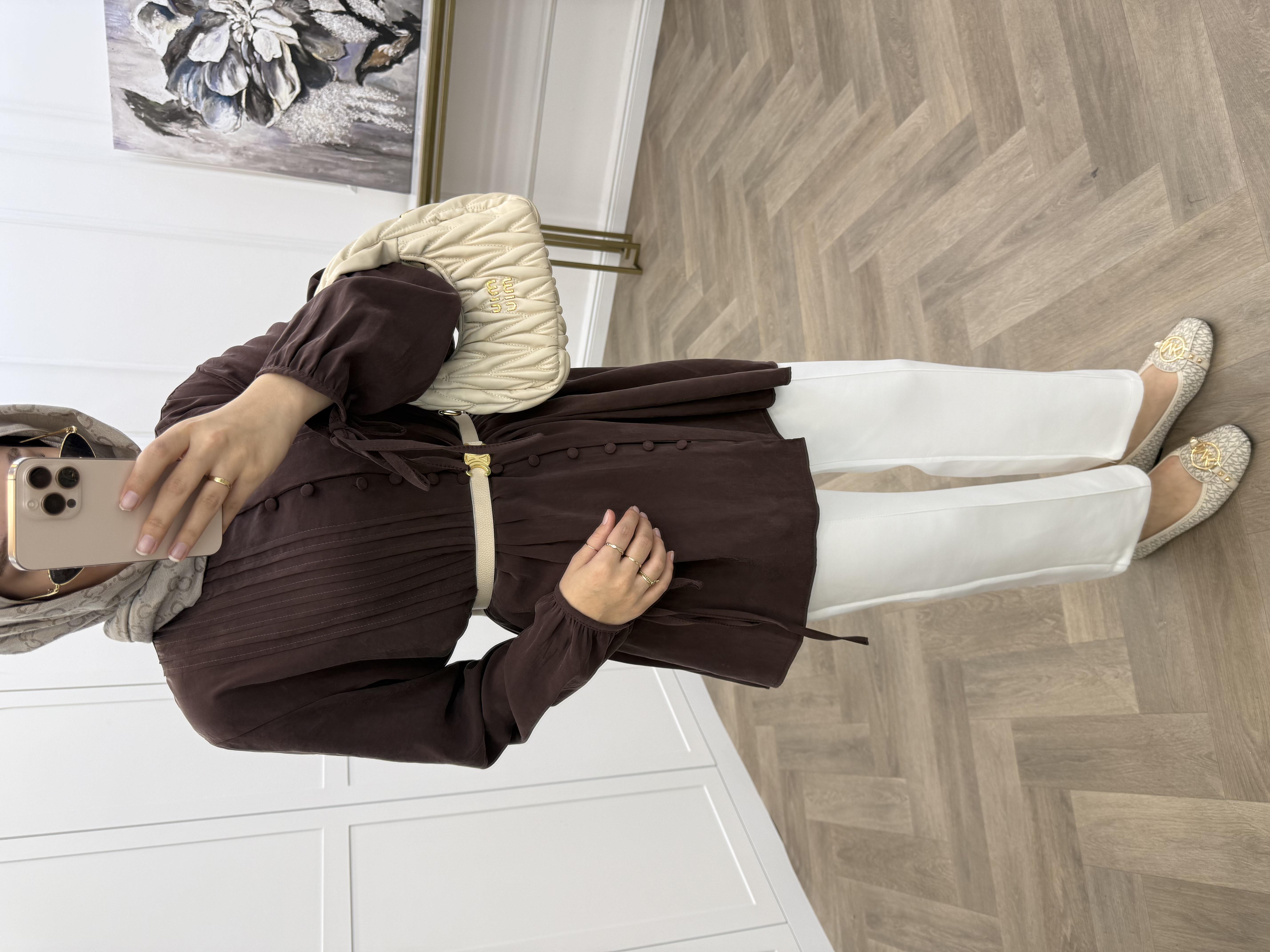 PENSLİ TENSEL TUNİK KAHVE