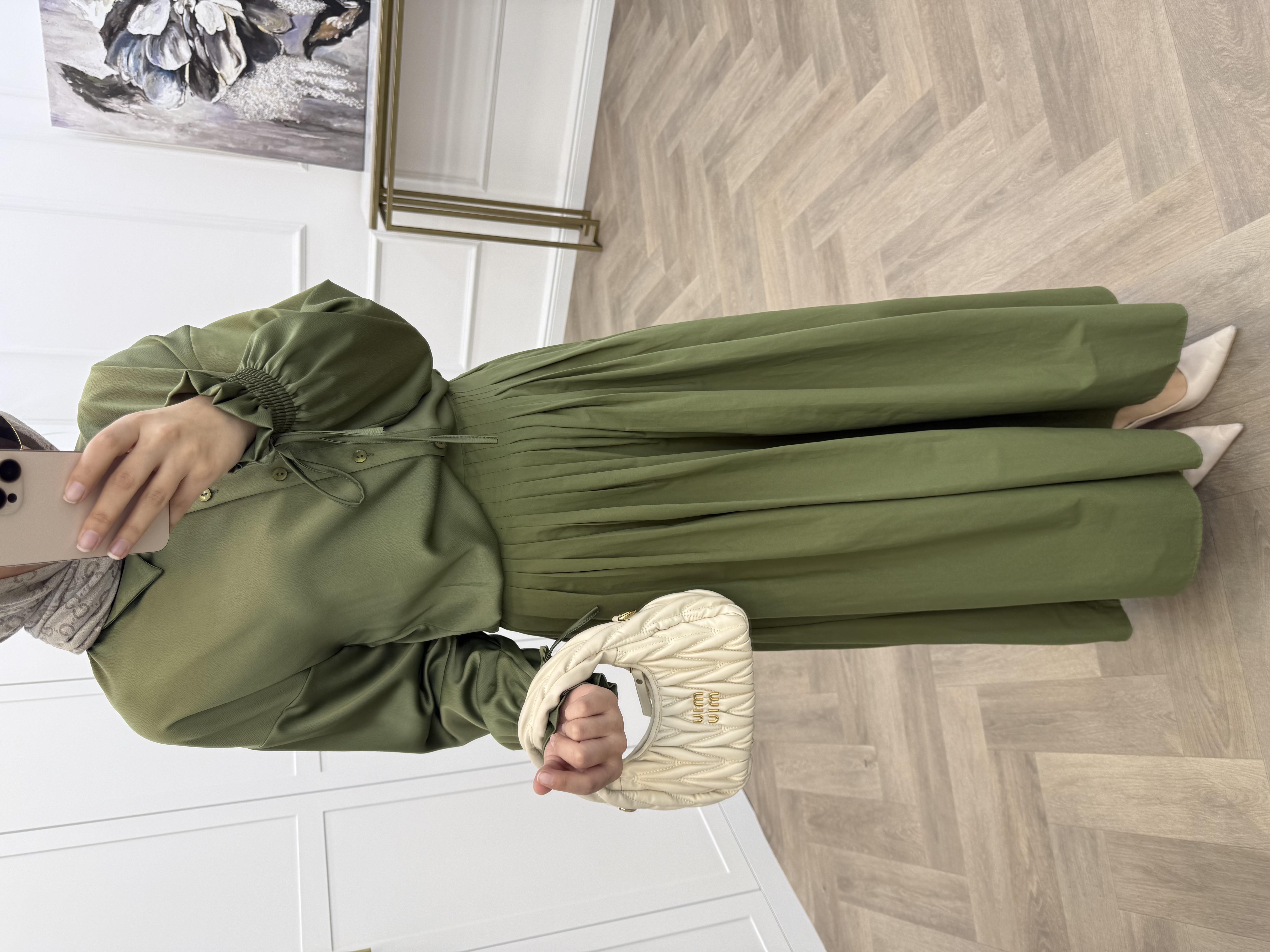 PİLE DETAYLI POPLİN ETEK HAKİ