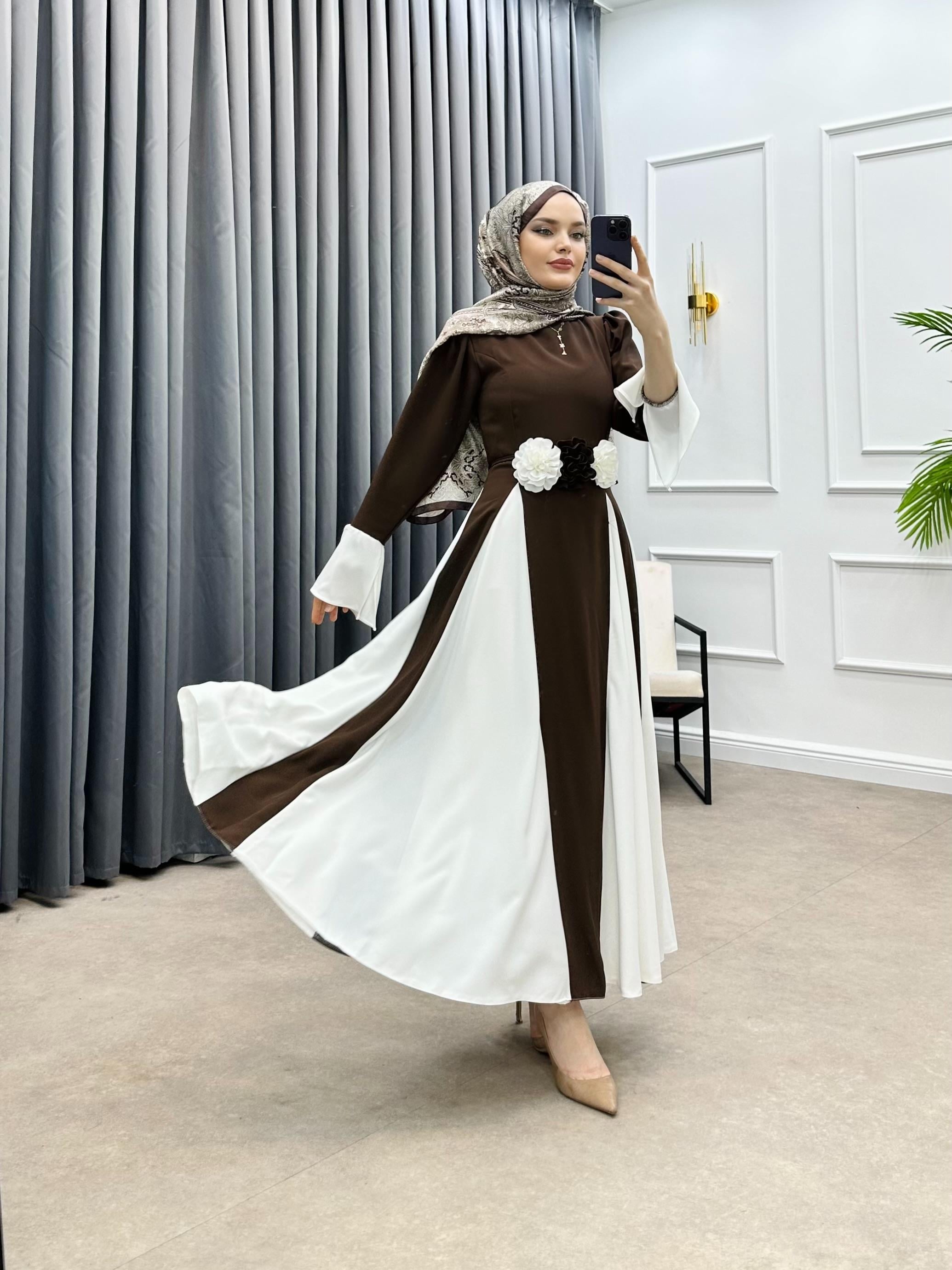 POLYANNA KREP ELBİSE KAHVE