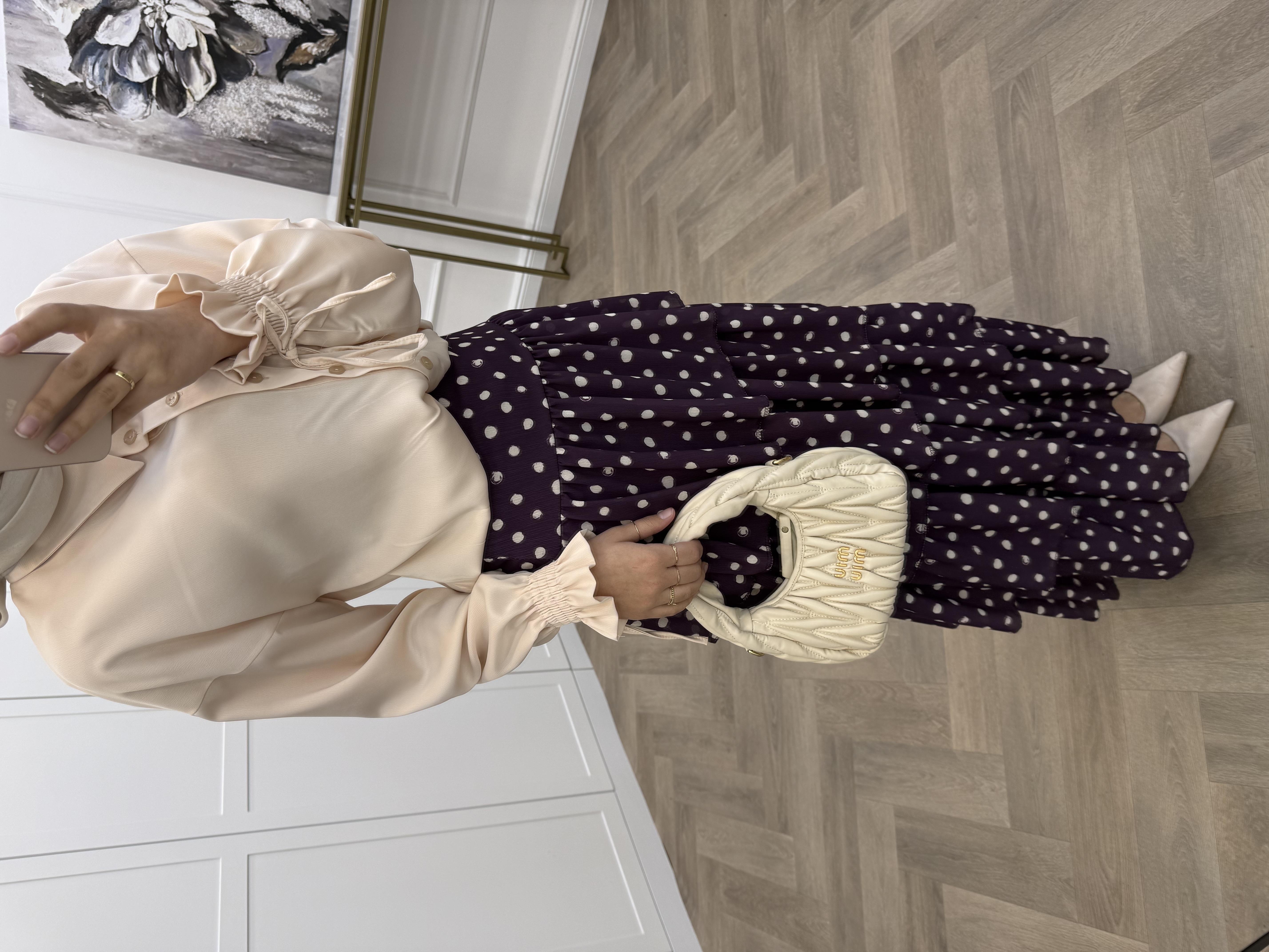 PUANTİYELİ KATLI ŞİFON ETEK MÜRDÜM