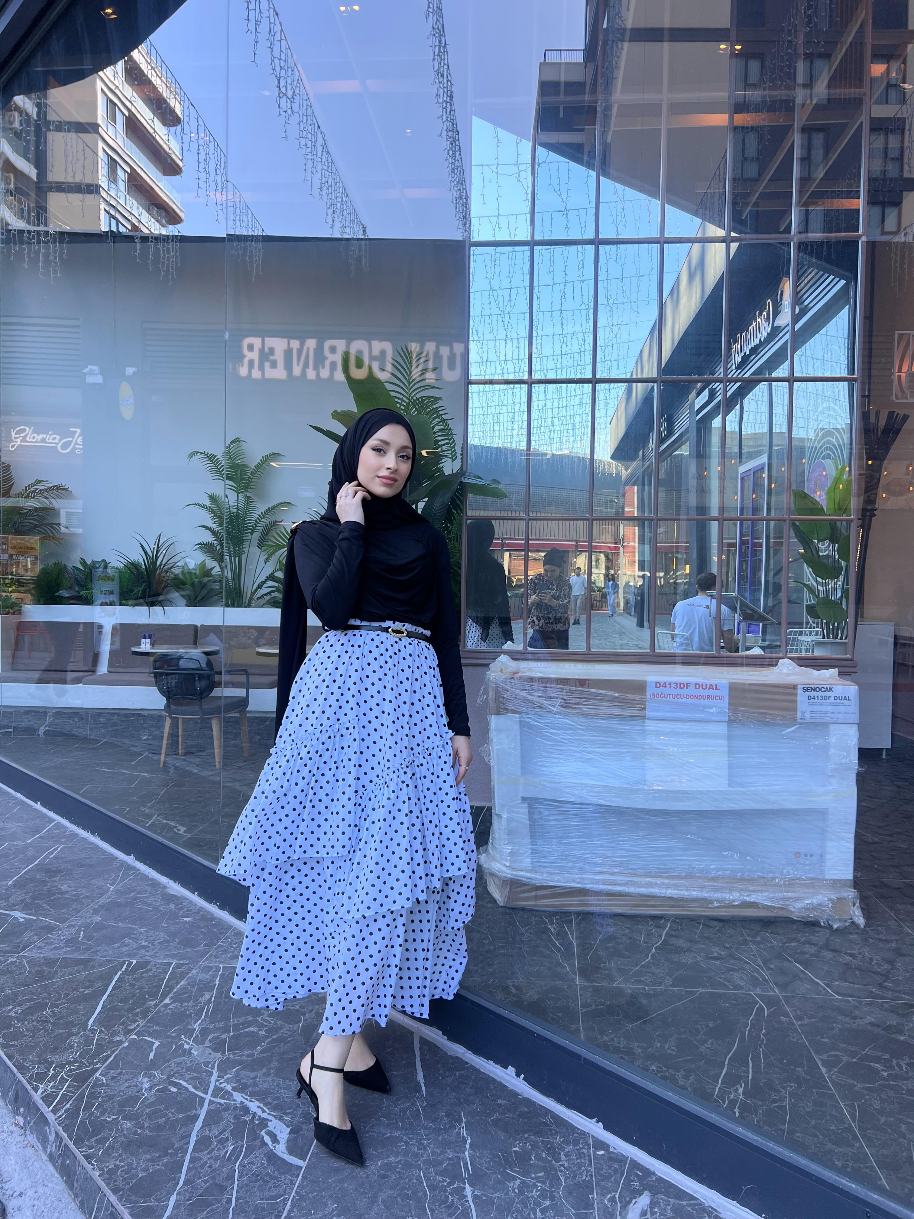 PUANTİYELİ POPLİN ETEK BEYAZ