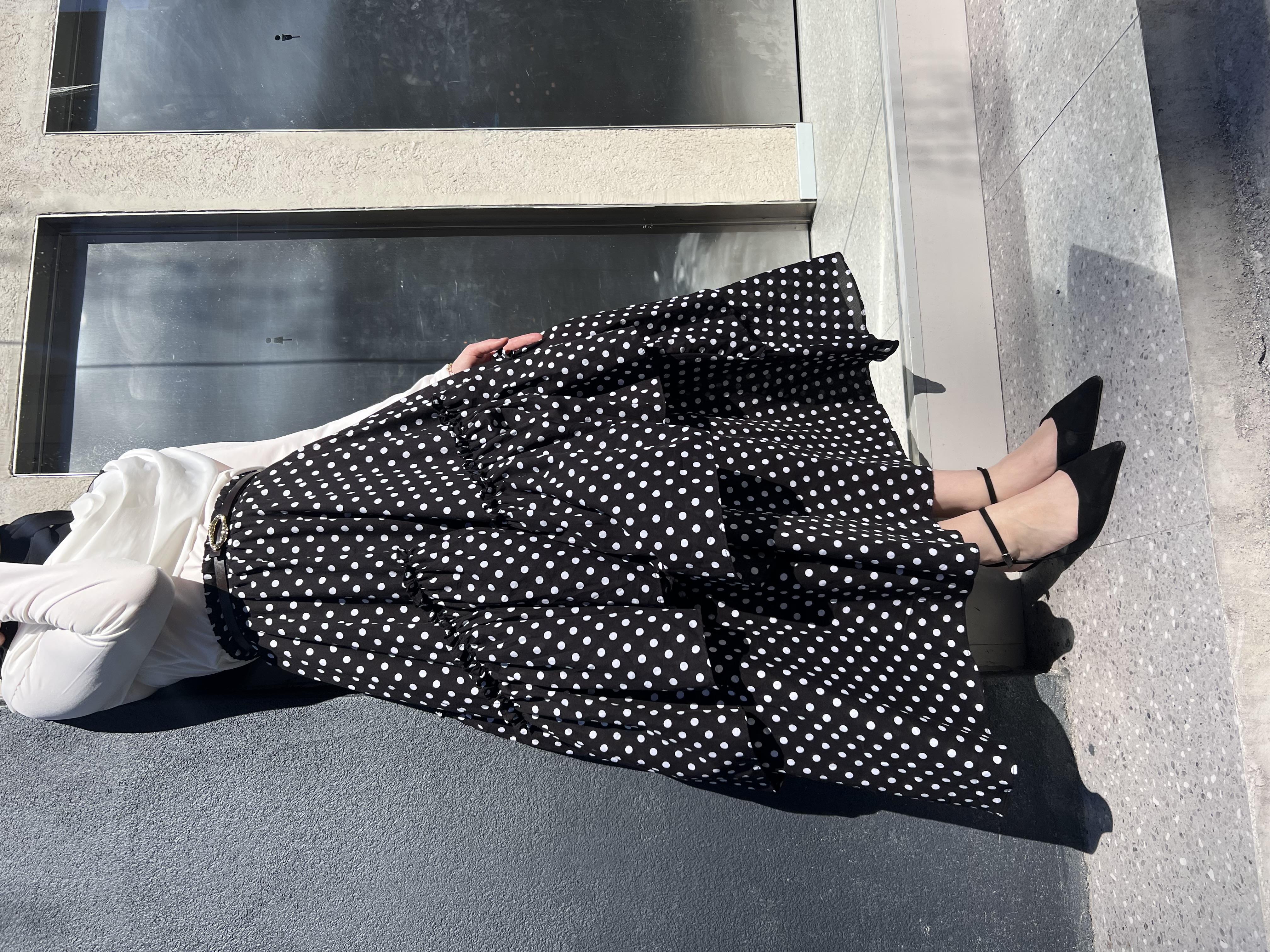 PUANTİYELİ POPLİN ETEK SİYAH