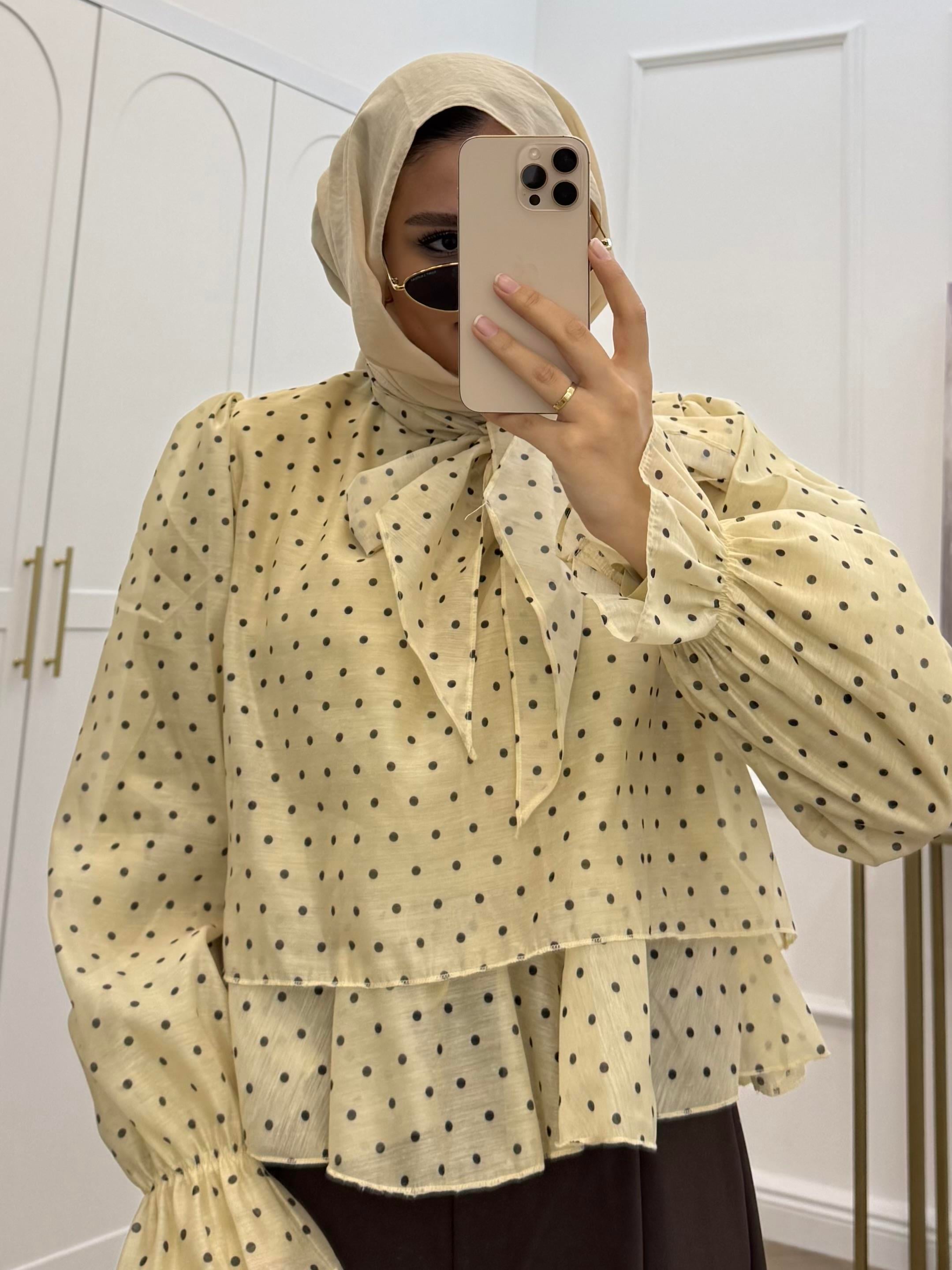 PUANTİYELİ ŞİFON BLUZ BEJ