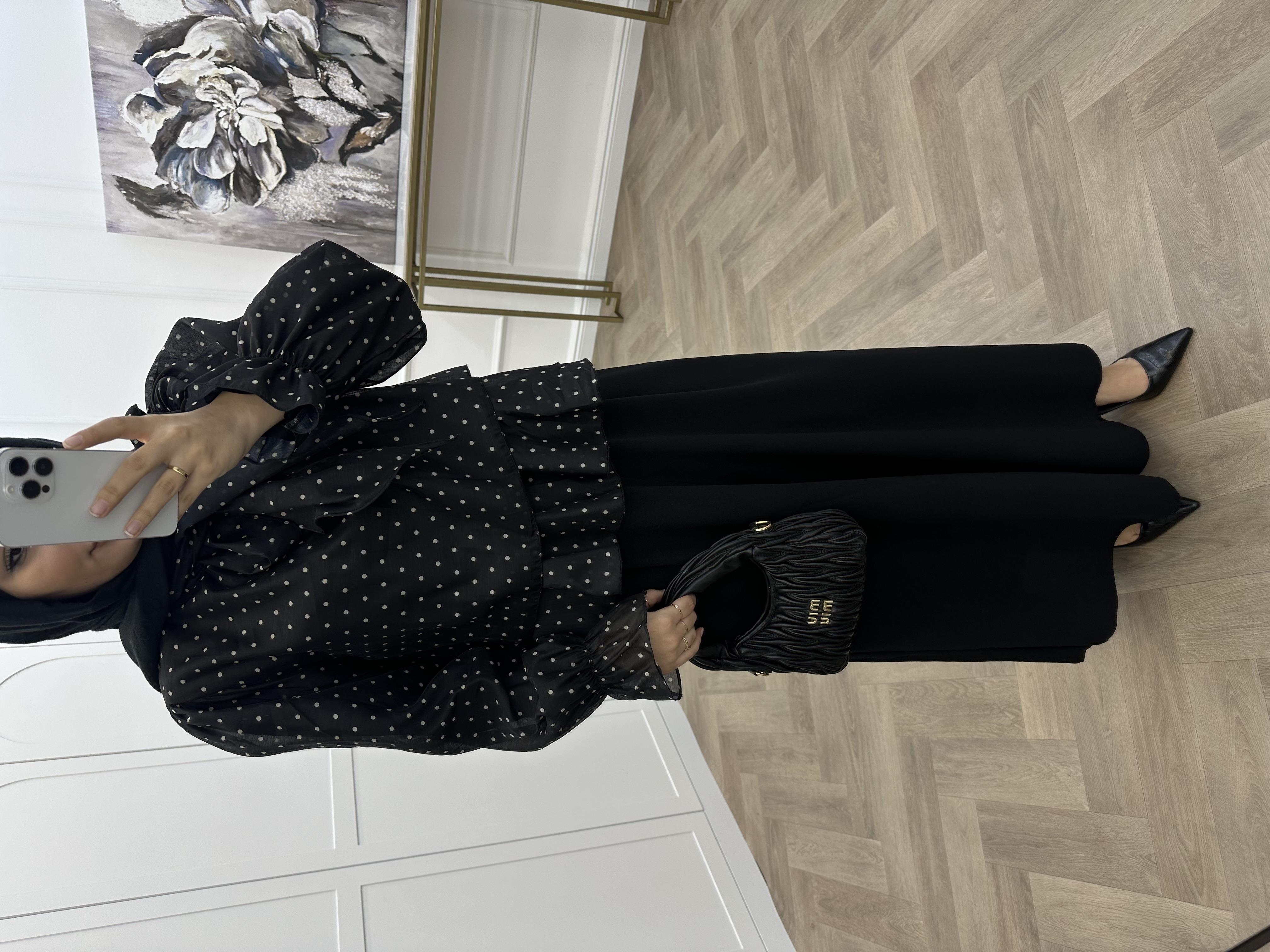 PUANTİYELİ ŞİFON BLUZ SİYAH