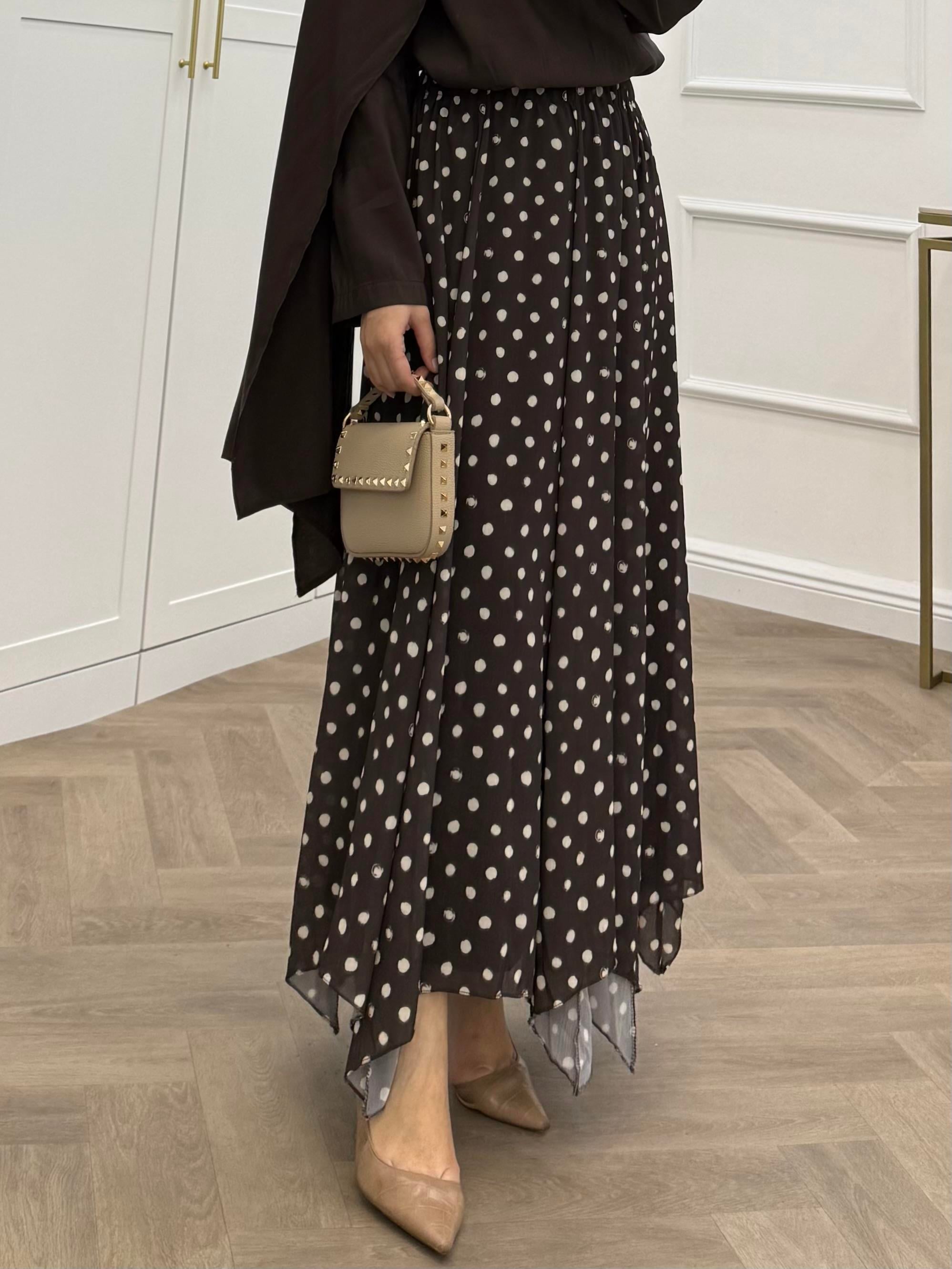 PUANTİYELİ ŞİFON KRAŞ ETEK ACI KAHVE