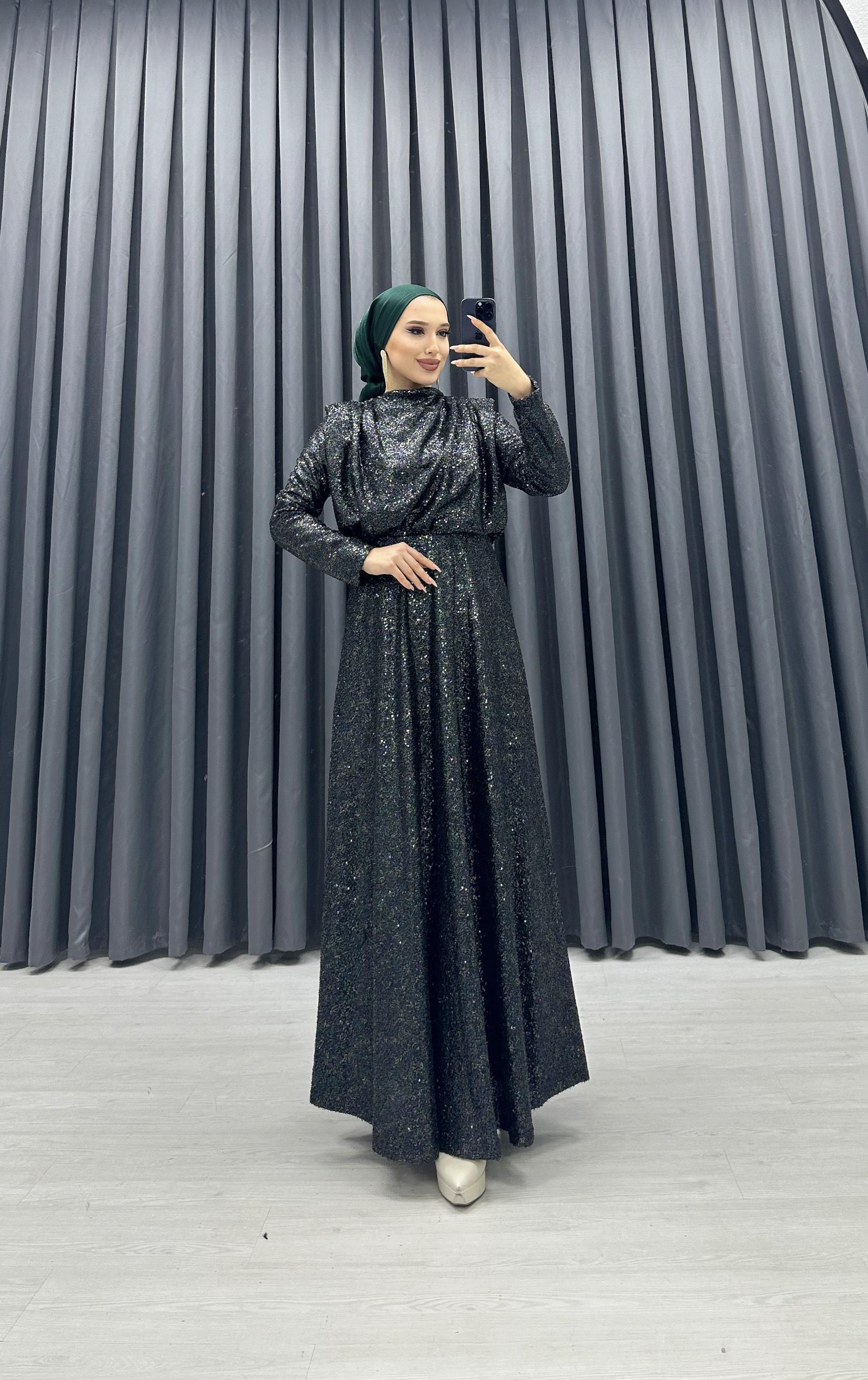 PUL PAYET İŞLEMELİ ABİYE SİYAH