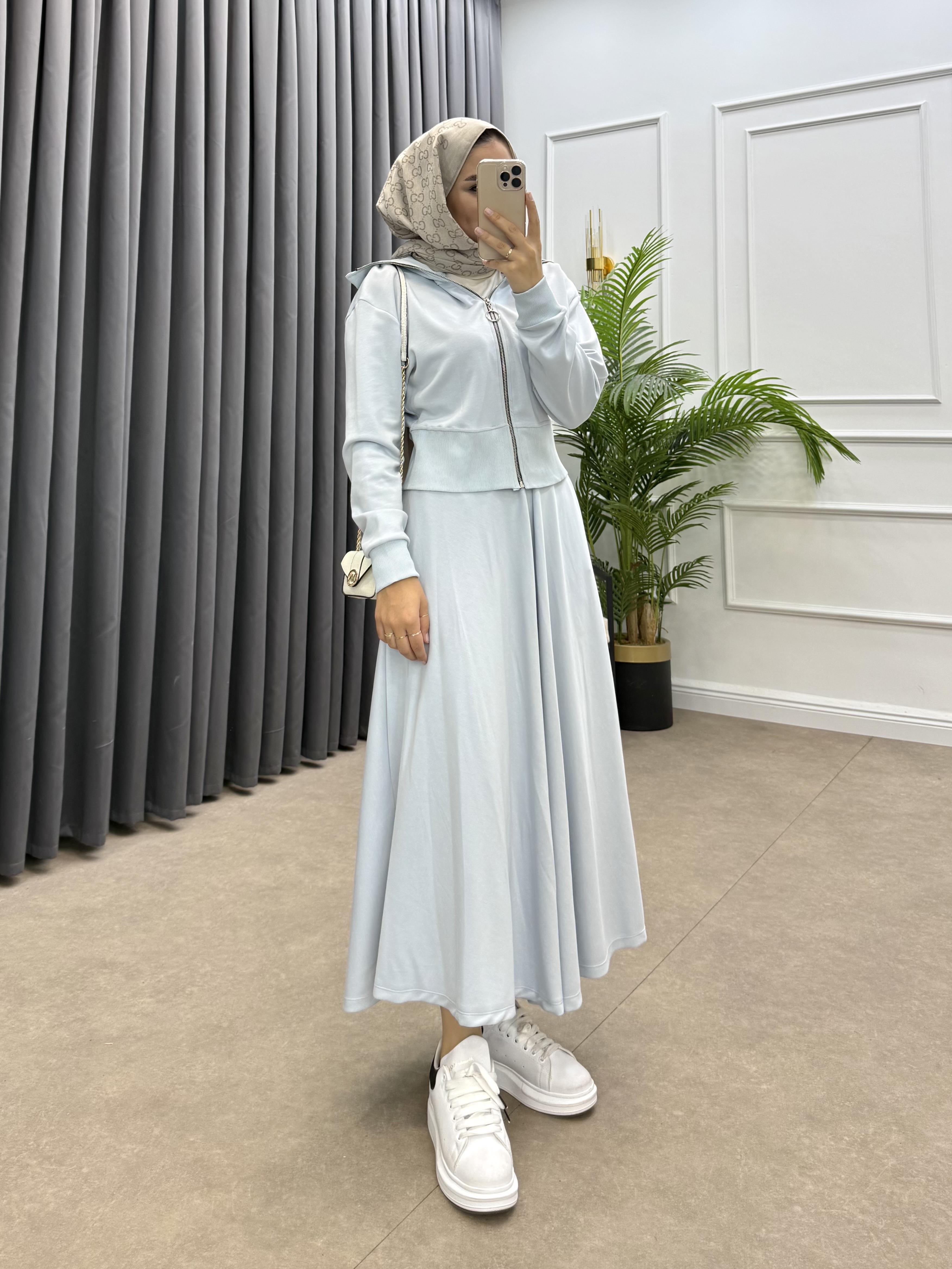 RİBANALI ETEKLİ TAKIM BEBE MAVİSİ