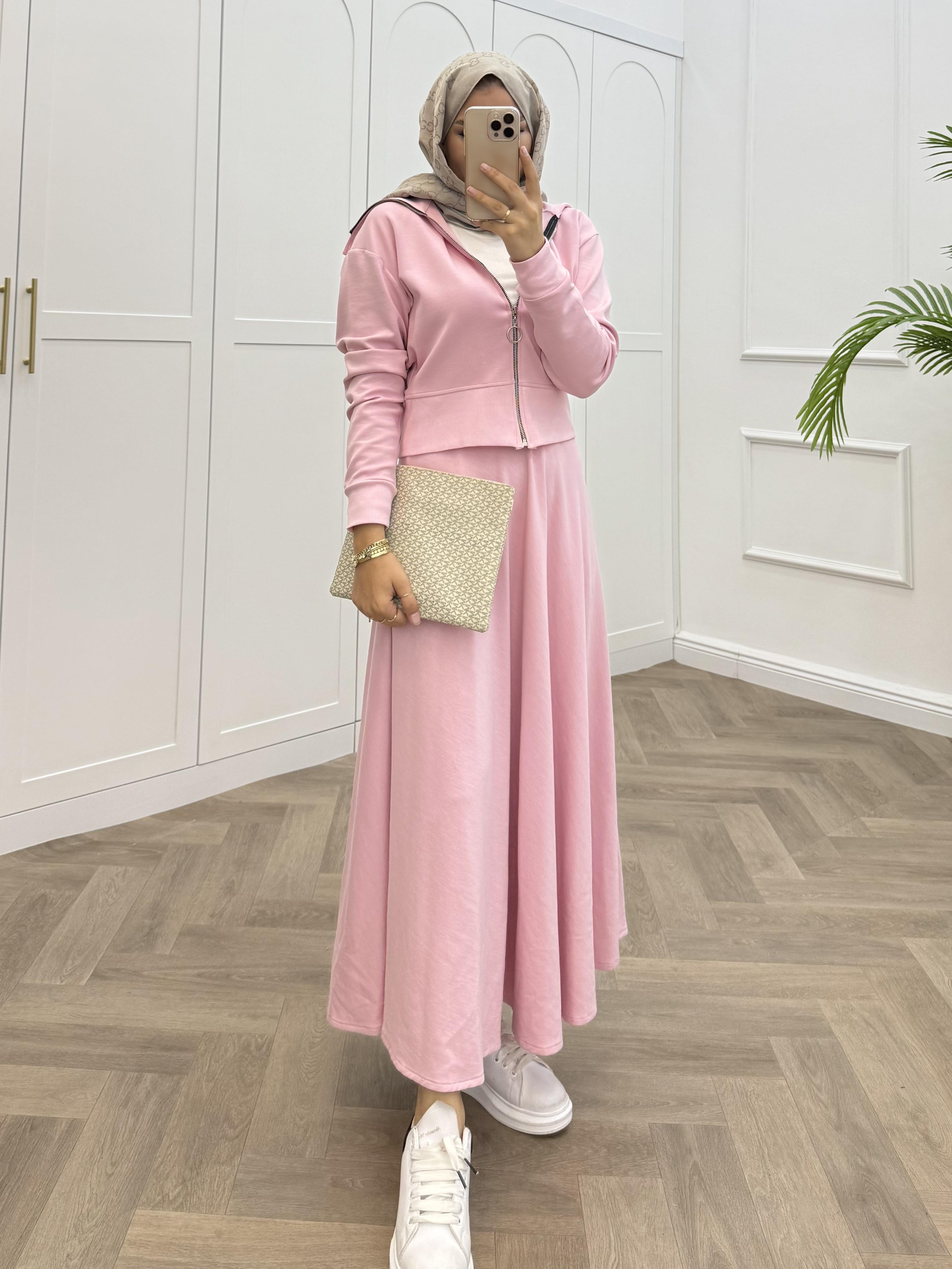 RİBANALI ETEKLİ TAKIM PEMBE