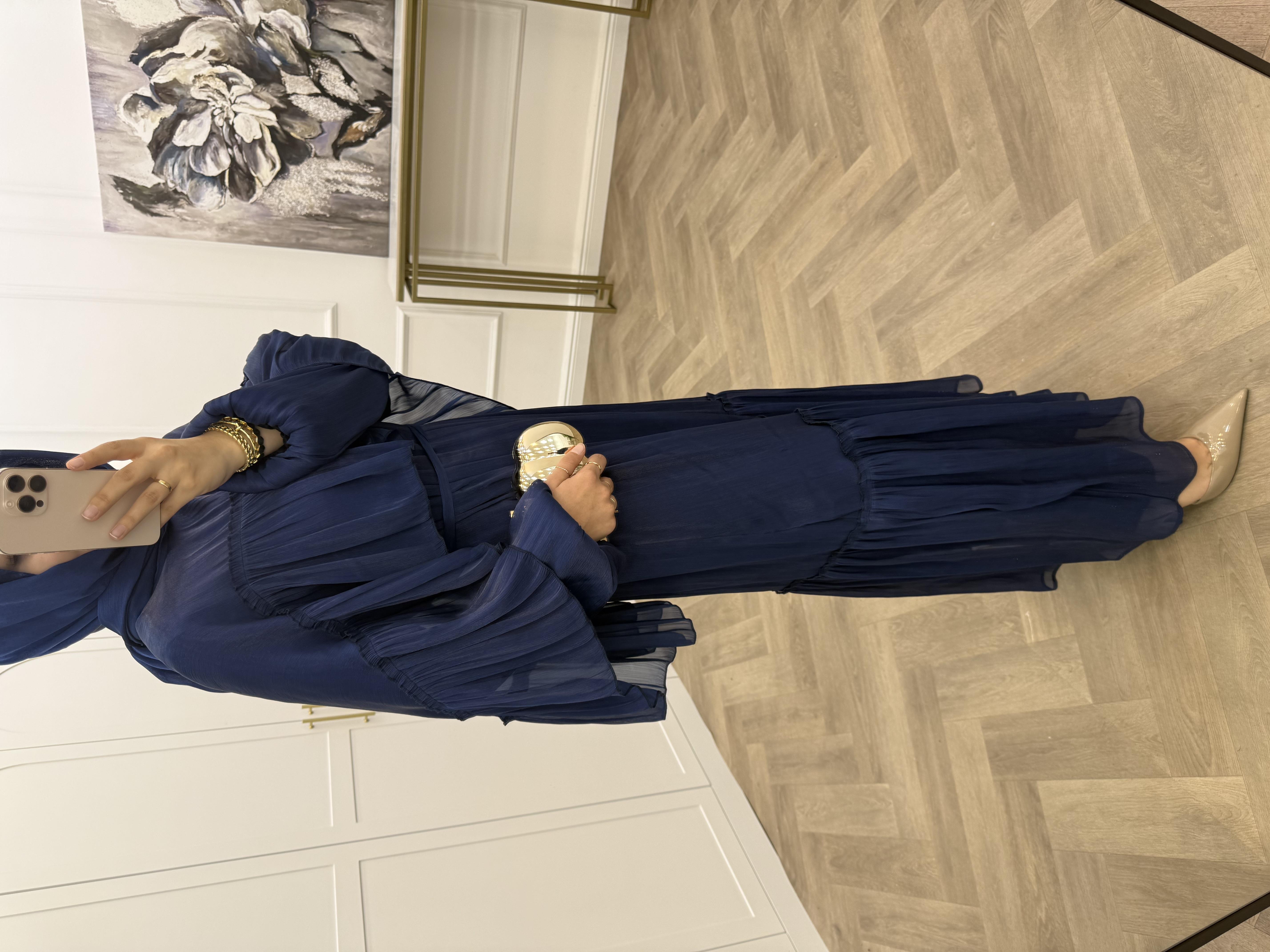 SAFA ORGANZE ELBİSE LACİVERT