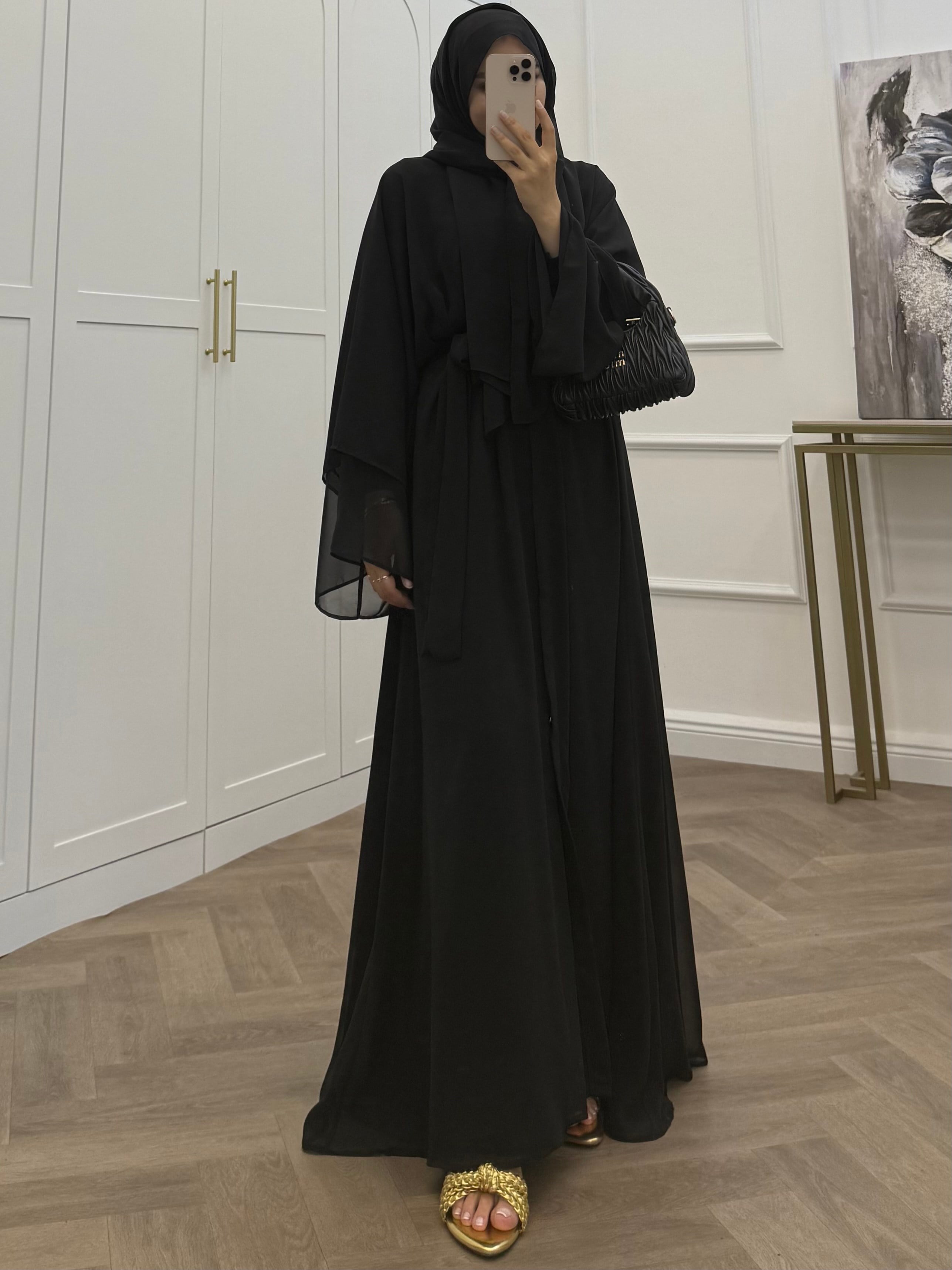 ŞAL DAHİL ŞİFON ABAYA SİYAH