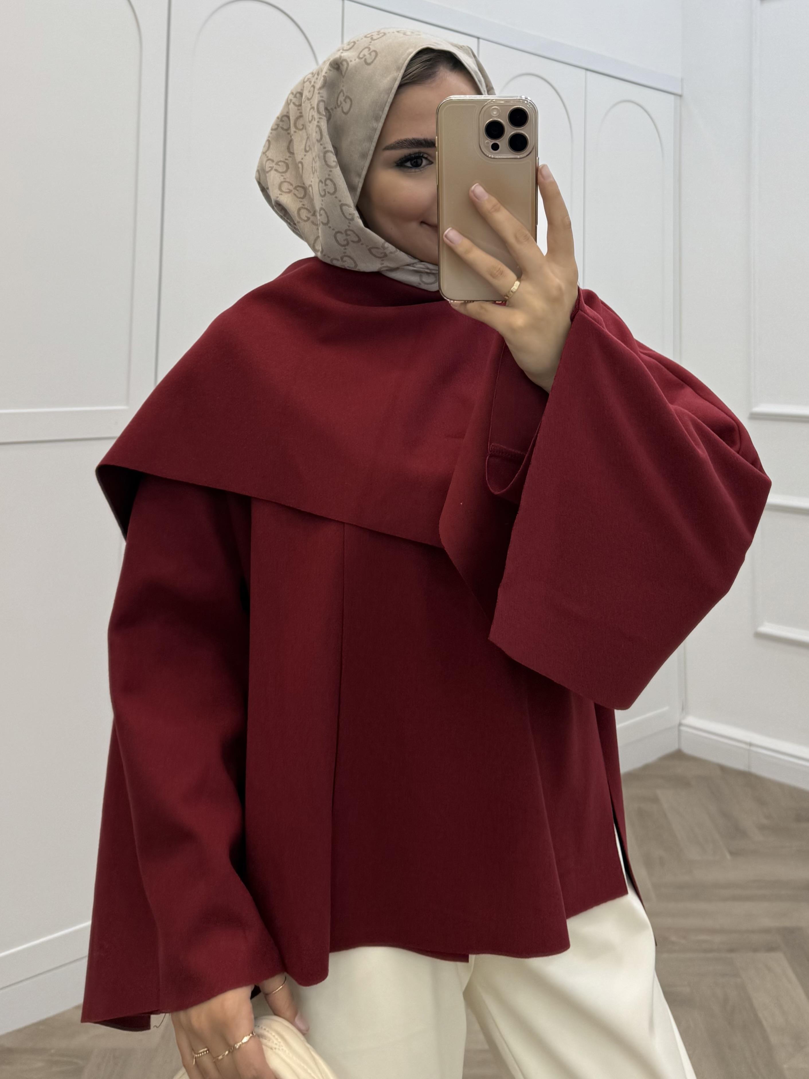 ŞAL DETAY KAŞE CEKET BORDO