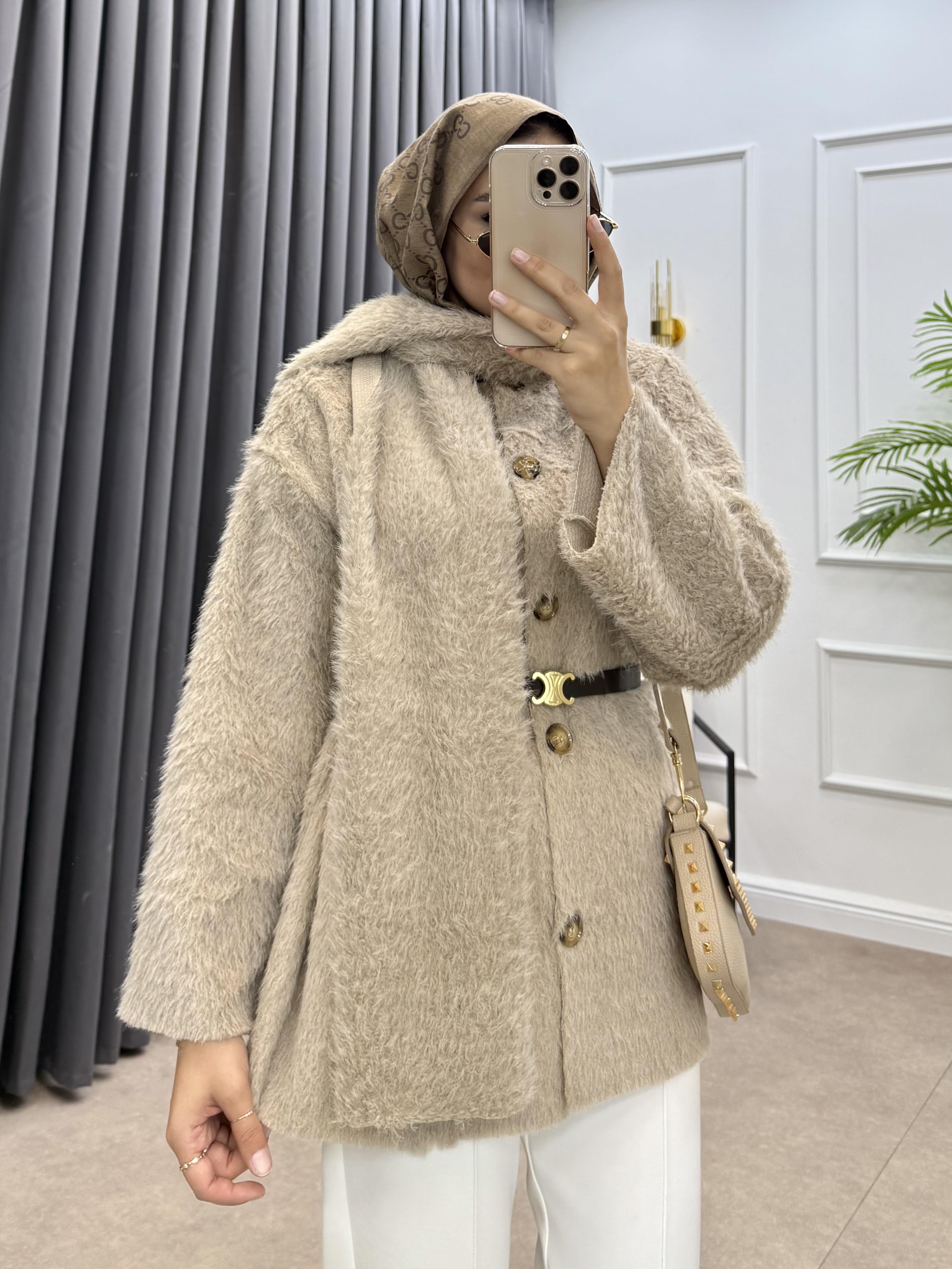 ŞAL DETAY KAŞE CEKET VİZON