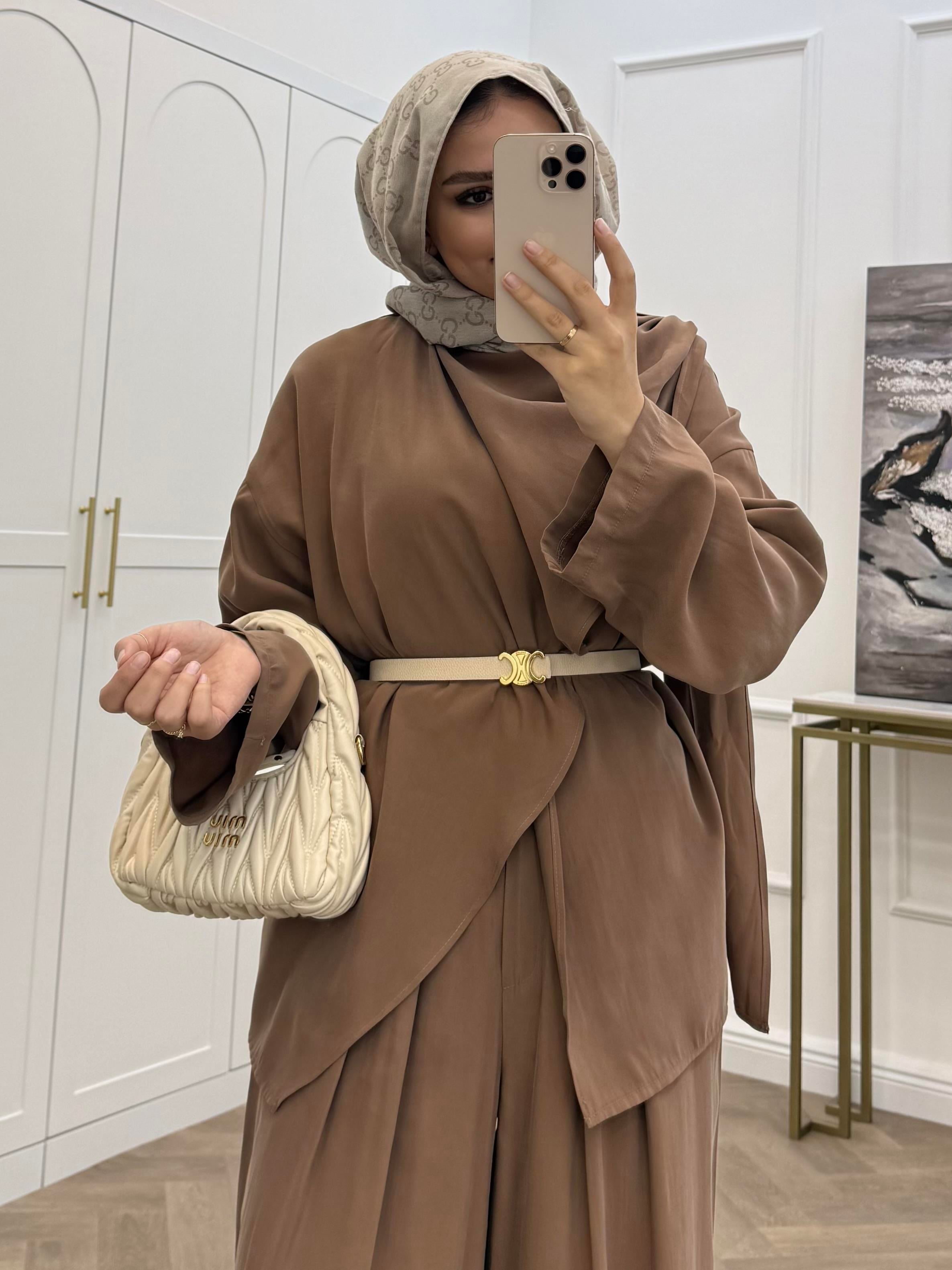 ŞAL DETAY MODAL PANTOLONLU TAKIM CAMEL